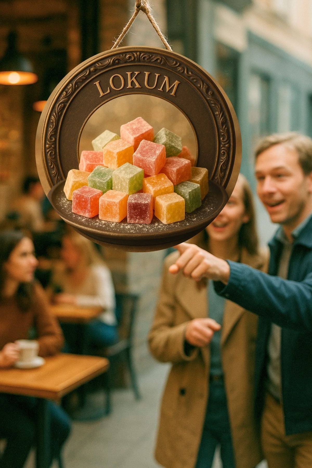 Lokum Temalı İpli Ahşap Kapı Duvar Süsü, Pastane, Tatlı Dükkanı, Cafe Tablo Dekoru
