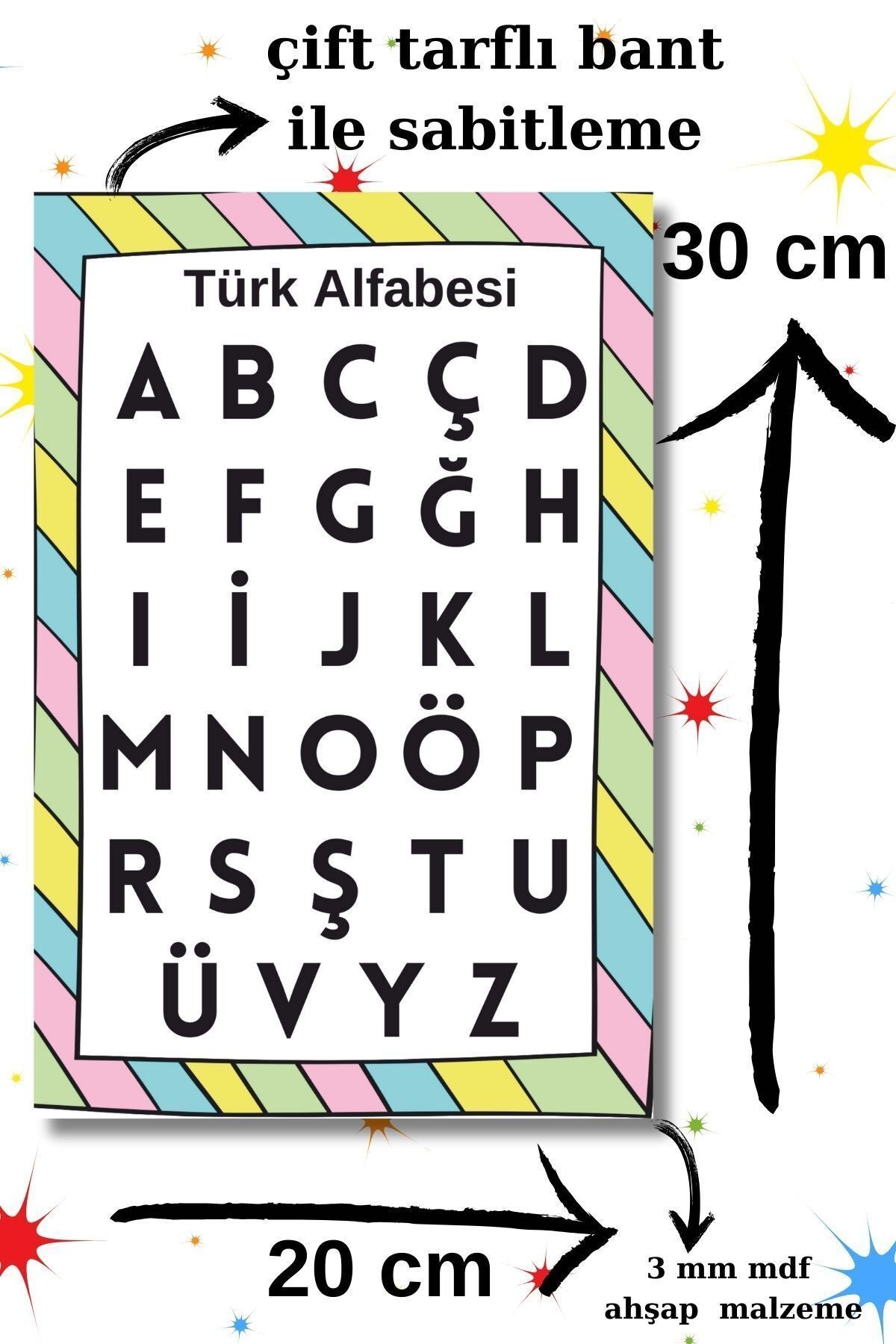 Türk Alfabesi ve Sayılar Eğitici Öğretici Okul Öncesi Aktivite Çocuk Panosu, Çocuk Odası Duvar Süsü