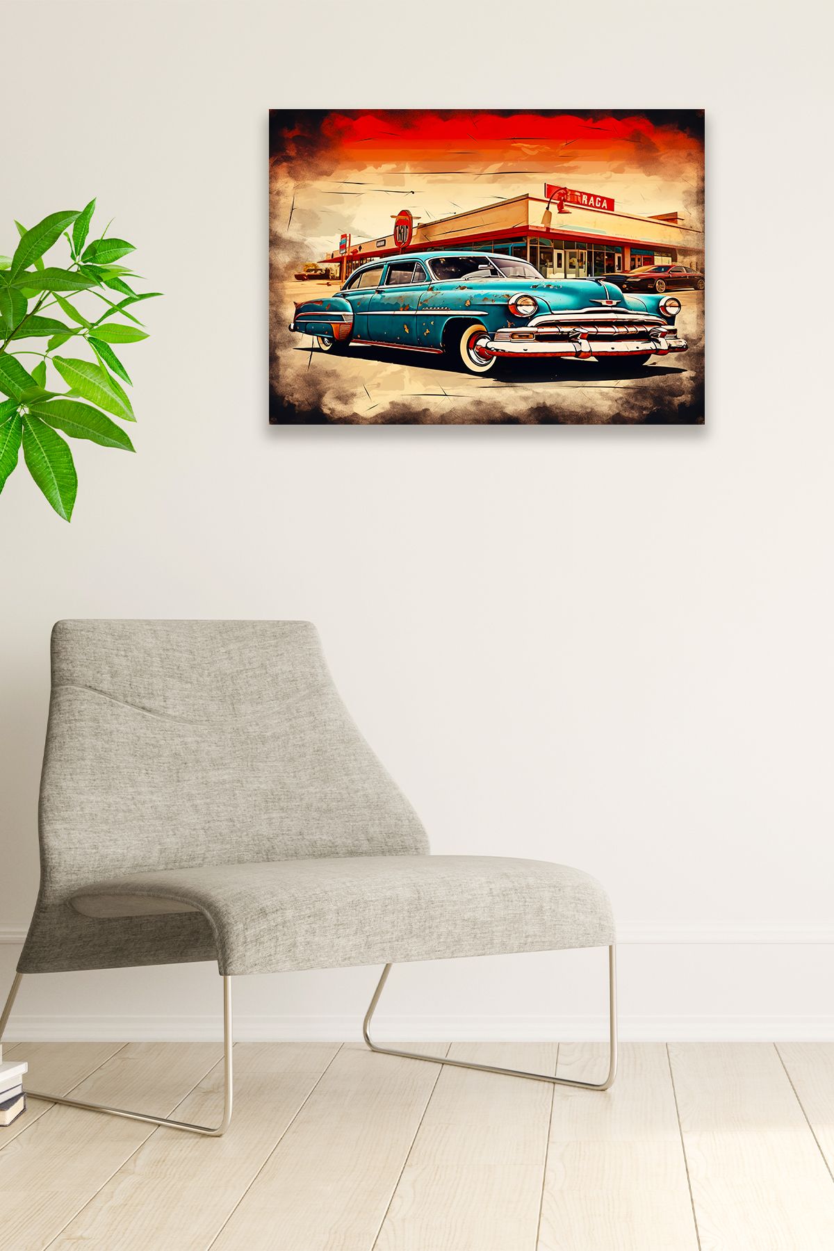 Eski Araba Vintage Nostaljik Tablo Modeli, Ev Dekorasyonu, Salon, Genç Odası Şık Ahşap Dekoratif Süs