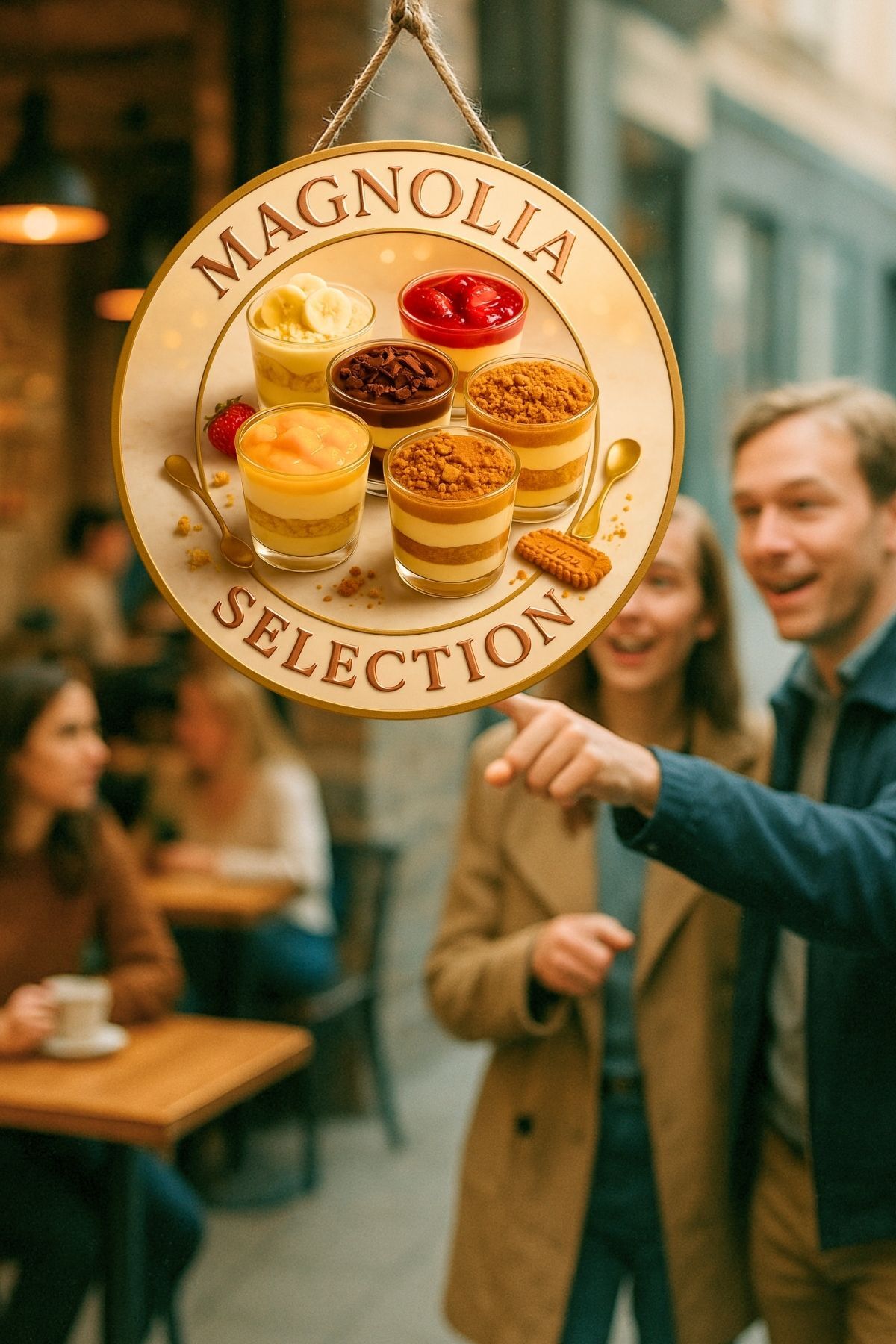 Magnolia Temalı İpli Ahşap Kapı Duvar Süsü, Pastane, Tatlı Dükkanı, Cafe Tablo Dekoru