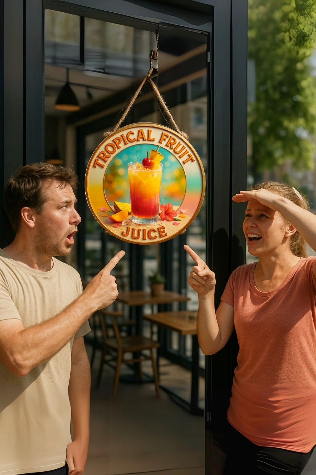 Tropical Fruit Juice Temalı Kapı Süsü Tablosu – Tropikal Meyve Resimli Yazlık Cafe Büfe Duvar Dekoru