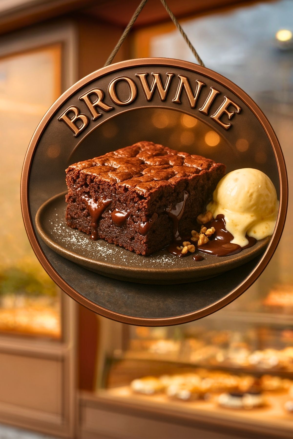 Brownie Temalı İpli Ahşap Kapı Duvar Süsü, Pastane, Tatlı Dükkanı, Cafe Tablo Dekoru