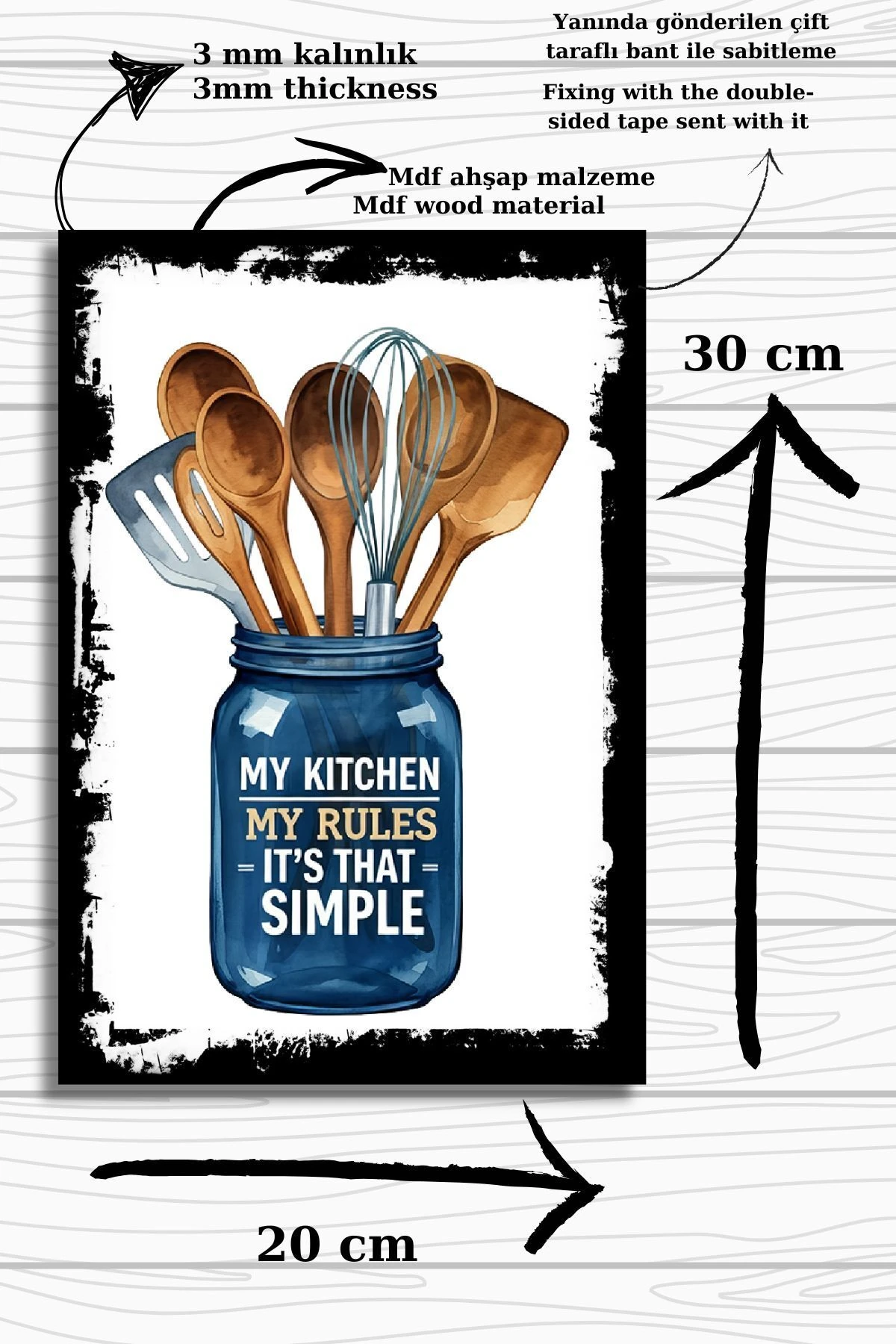 3'lü Ahşap Duvar Posterleri Seti, Mutfak, Cafe veya Yemek Odası için Modern Tablo Dekorasyonu