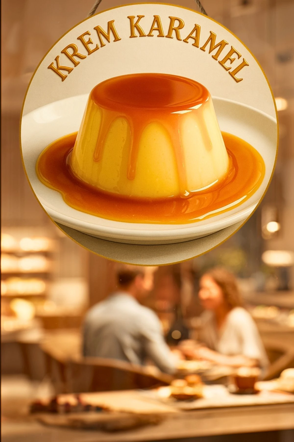 Krem Karamel Temalı İpli Ahşap Kapı Duvar Süsü, Pastane, Tatlı Dükkanı, Cafe Tablo Dekoru