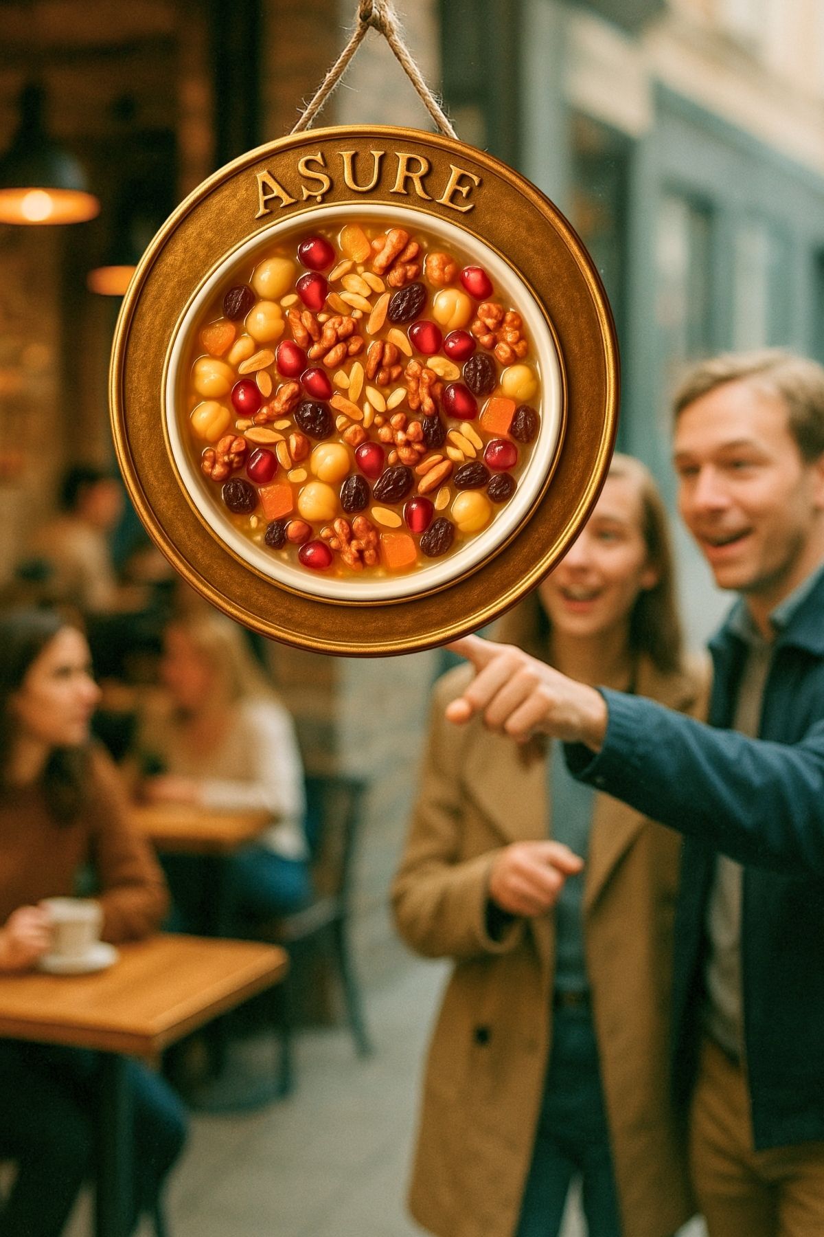 Aşure Temalı İpli Ahşap Kapı Duvar Süsü, Pastane, Tatlı Dükkanı, Cafe Tablo Dekoru
