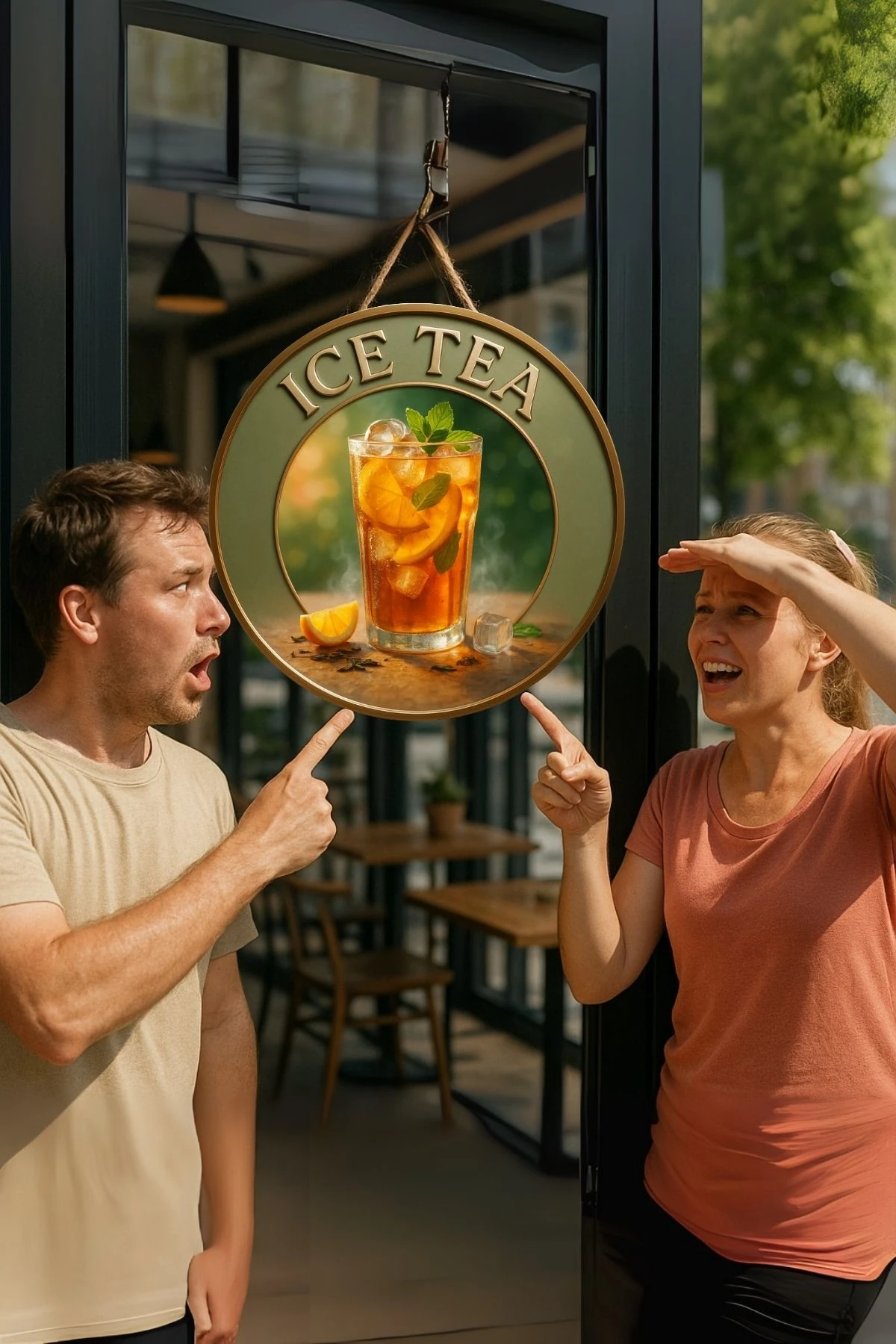 Ice Tea Temalı Kapı Süsü Tablosu – Soğuk Çay Konseptli UV Baskılı Ferahlatıcı Cafe Büfe Duvar Dekoru