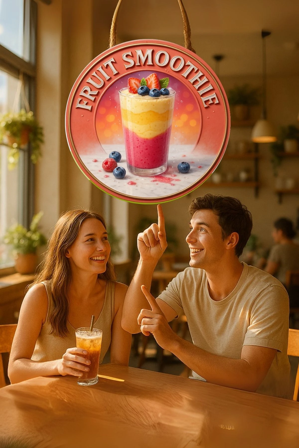 Fruit Smoothie Temalı Kapı Süsü Tablosu – Renkli Meyveli UV Baskılı Yazlık Cafe Büfe Duvar Dekoru