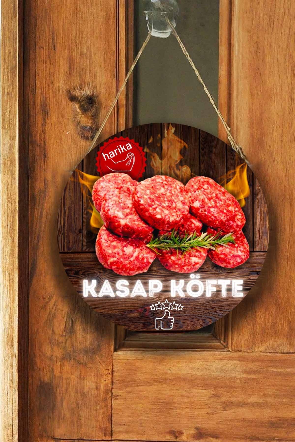 Kasap Dükkanı Cam Kapı Pano Karşılama Tabelası, Kasap Köftesi Askılı Dükkan Süs Tablo Dekoru
