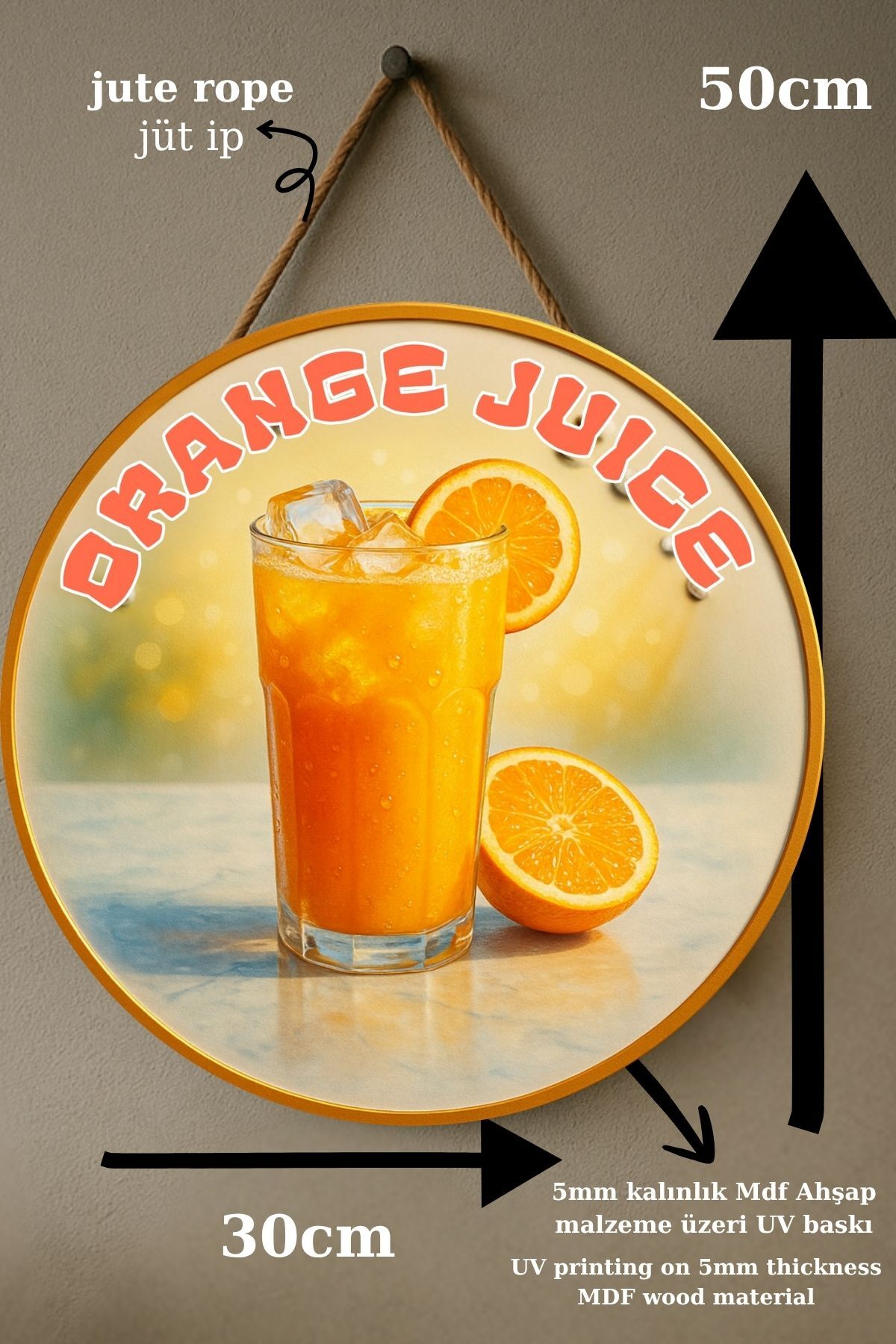 Orange Juice Portakal Suyu Temalı Kapı Süsü Tablosu – UV Baskılı Meyve Desenli Cafe Duvar Dekoru