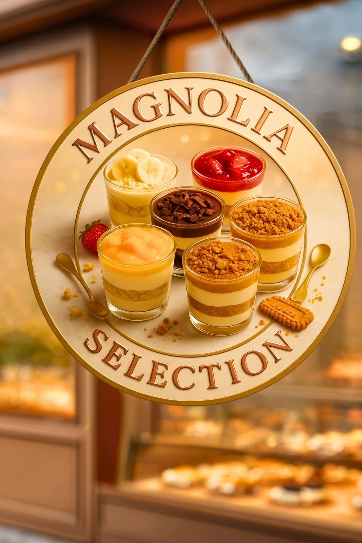 Magnolia Temalı İpli Ahşap Kapı Duvar Süsü, Pastane, Tatlı Dükkanı, Cafe Tablo Dekoru