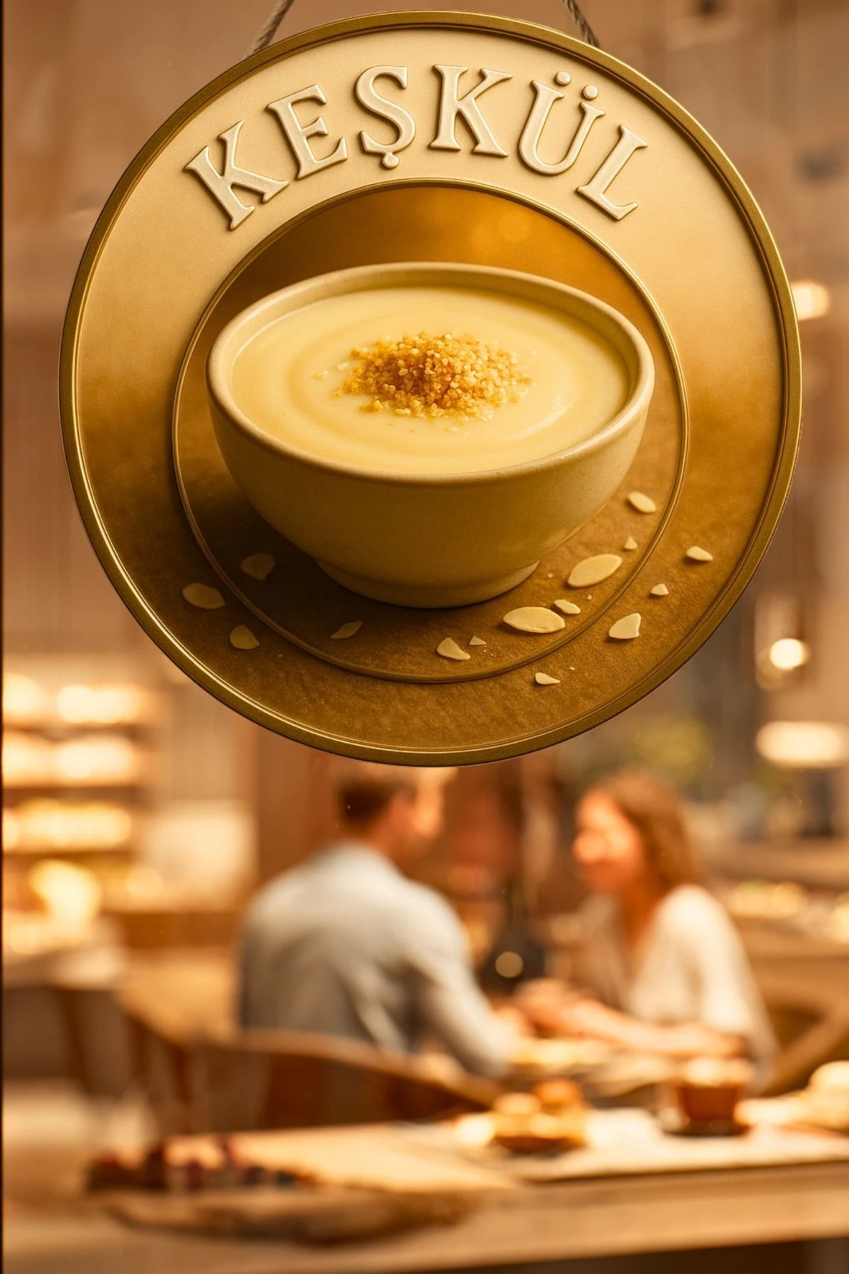 Keşkül Temalı İpli Ahşap Kapı Duvar Süsü, Pastane, Tatlı Dükkanı, Cafe Tablo Dekoru