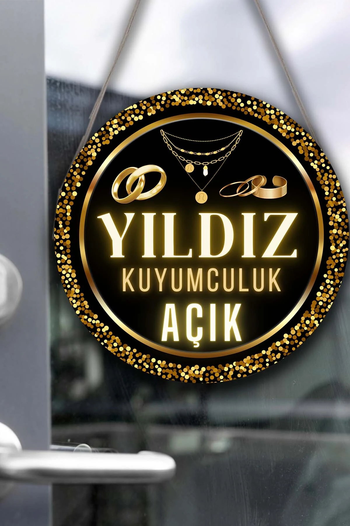 Kuyumcu Dükkanı Kişiye Özel Açık Kapalı Kapı Süsü – İsme Özel Altın & Pırlanta Dükkanı Tabelası