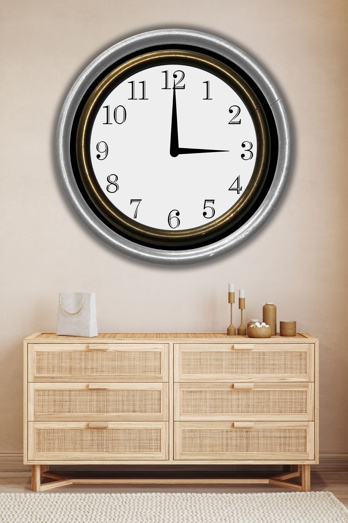 KBüyük Boy Ahşap Dekoratif Duvar Saati Ev Salon için Yuvarlak Modern Sessiz Akar Duvar Saati Modeli