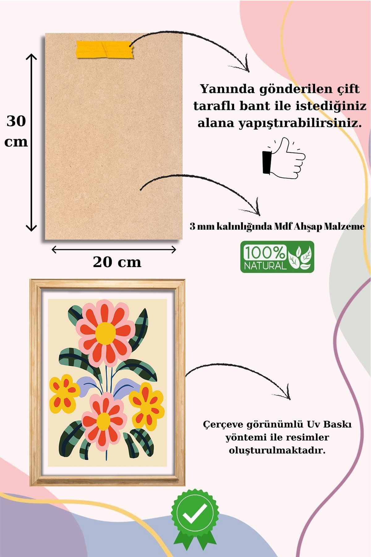 5 Parça Çerçeve Görünümlü Mdf Tablo Seti,  Oturma Odası, Salon, Ofis, Ev Duvar Tablosu