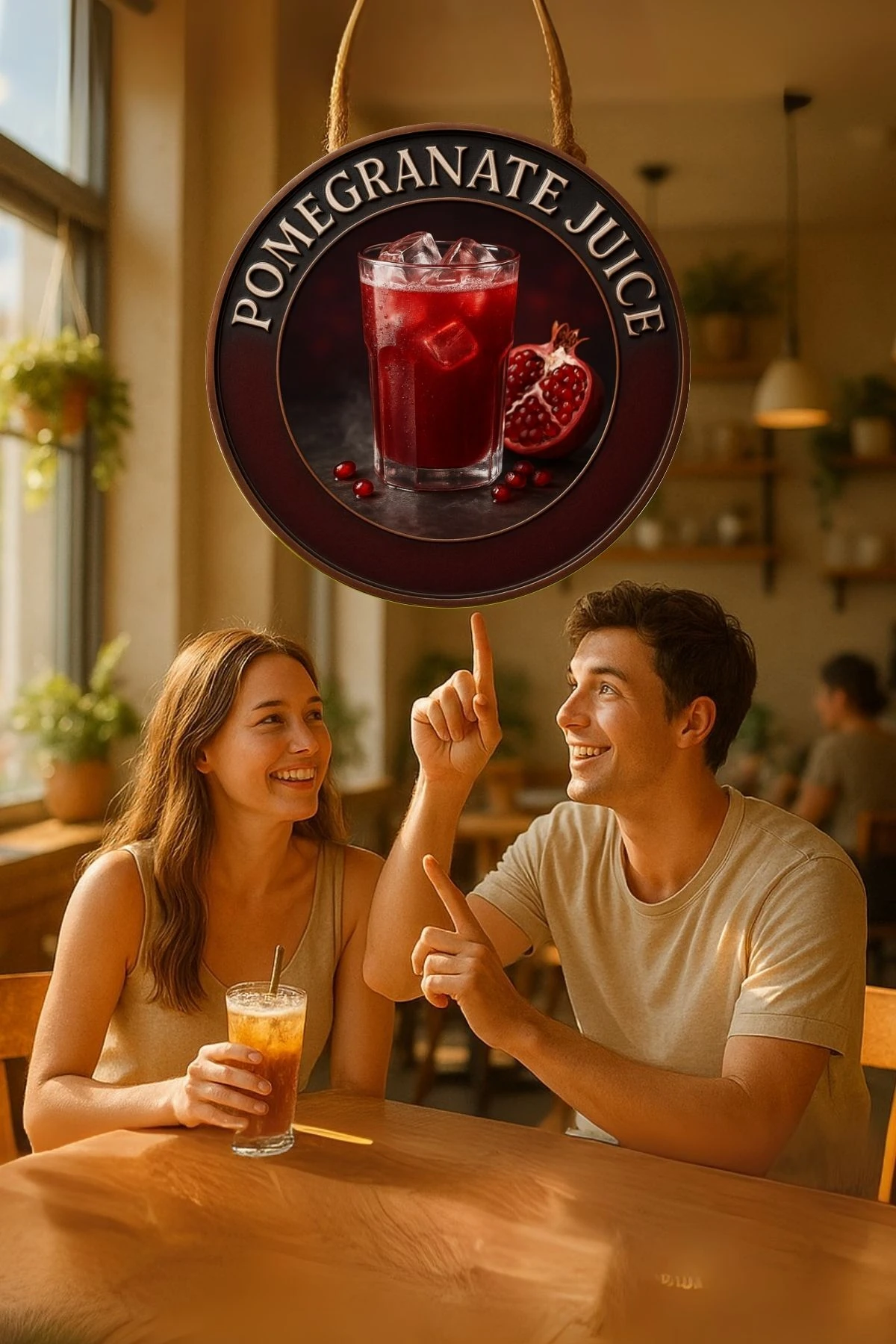 Pomegranate Juice Temalı Kapı Süsü Tablosu – Nar Suyu Konseptli Dekoratif Cafe Büfe Duvar Aksesuarı