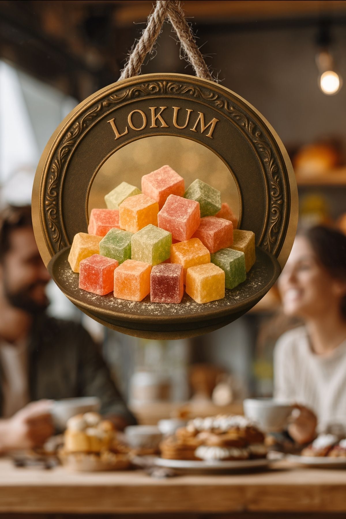 Lokum Temalı İpli Ahşap Kapı Duvar Süsü, Pastane, Tatlı Dükkanı, Cafe Tablo Dekoru