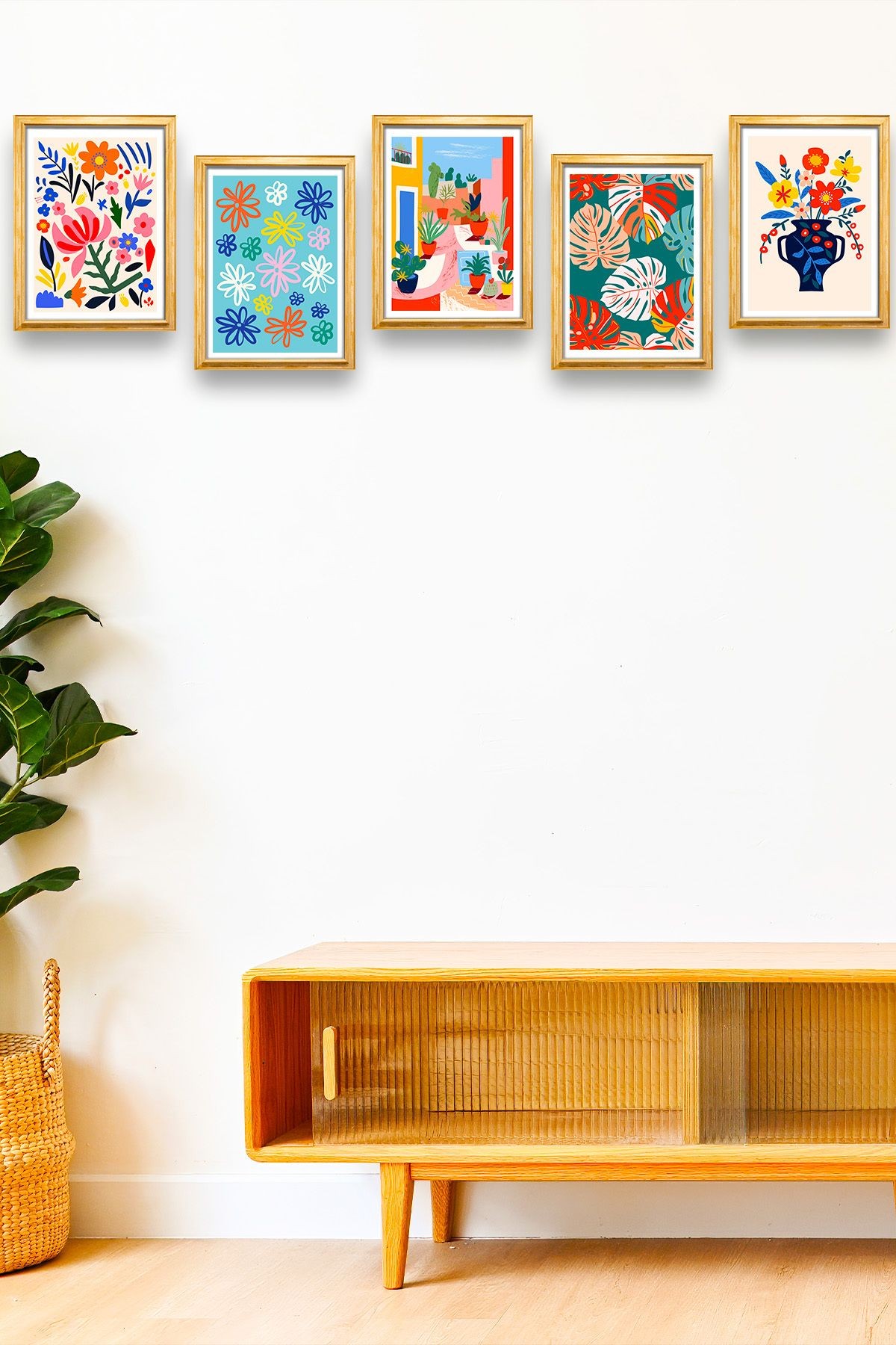 5 Parça Çerçeve Görünümlü Mdf Tablo Seti,  Oturma Odası, Salon, Ofis, Ev Duvar Tablosu