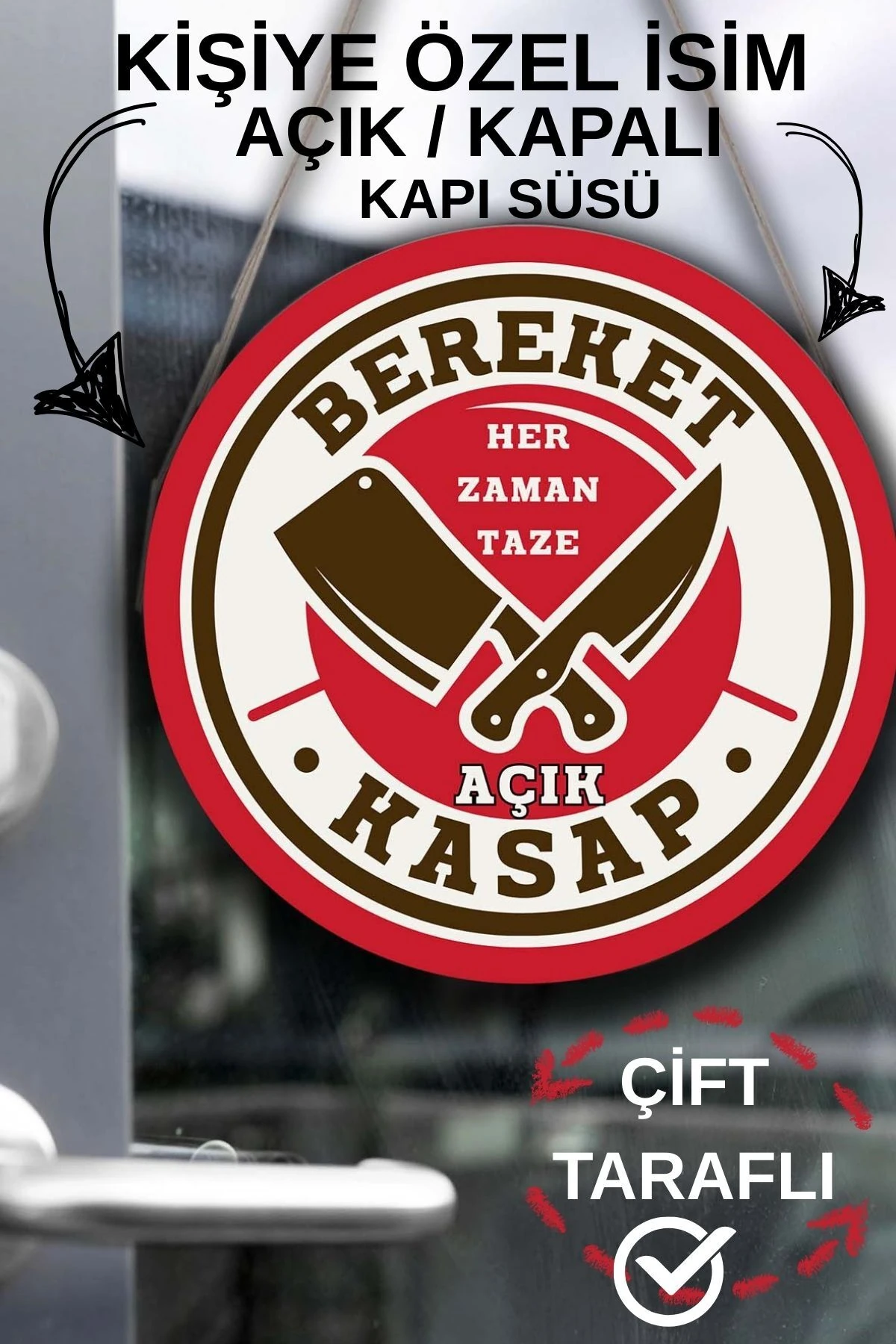 Kişiye Özel Kasap Dükkanı Açık Kapalı Kapı Süsü – İsme Özel Et Market Tabelası, Kasap Dekorasyonu