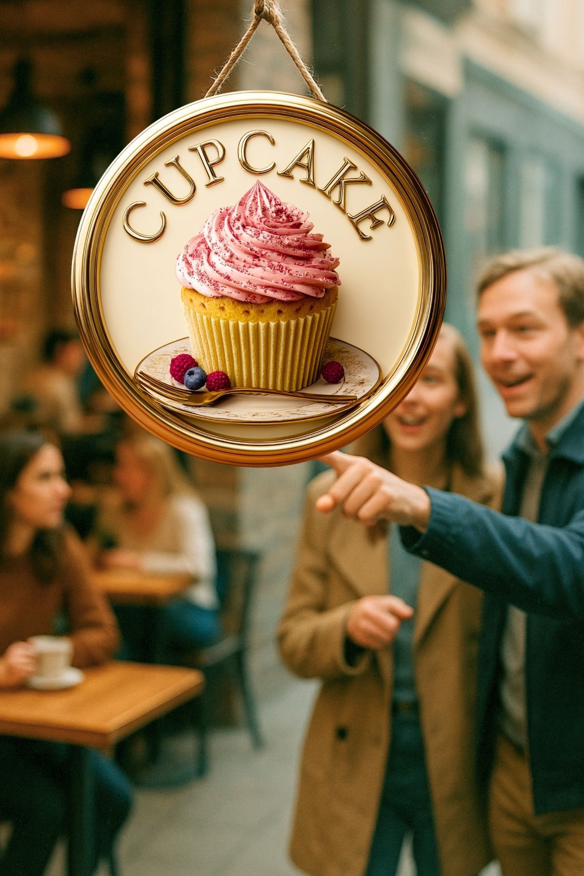 Cupcake Muffin Temalı İpli Ahşap Kapı Duvar Süsü, Pastane, Tatlı Dükkanı, Cafe Tablo Dekoru