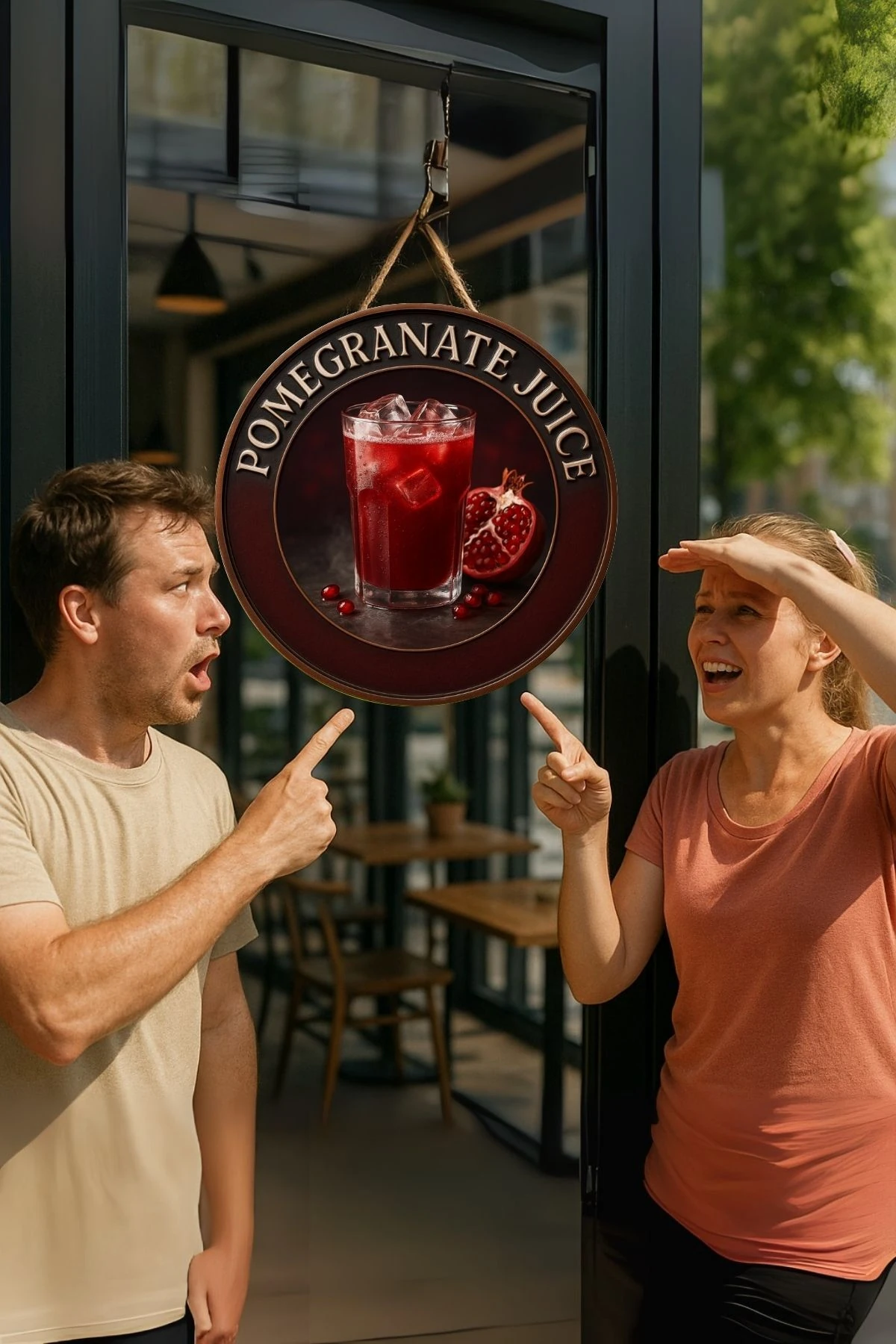 Pomegranate Juice Temalı Kapı Süsü Tablosu – Nar Suyu Konseptli Dekoratif Cafe Büfe Duvar Aksesuarı