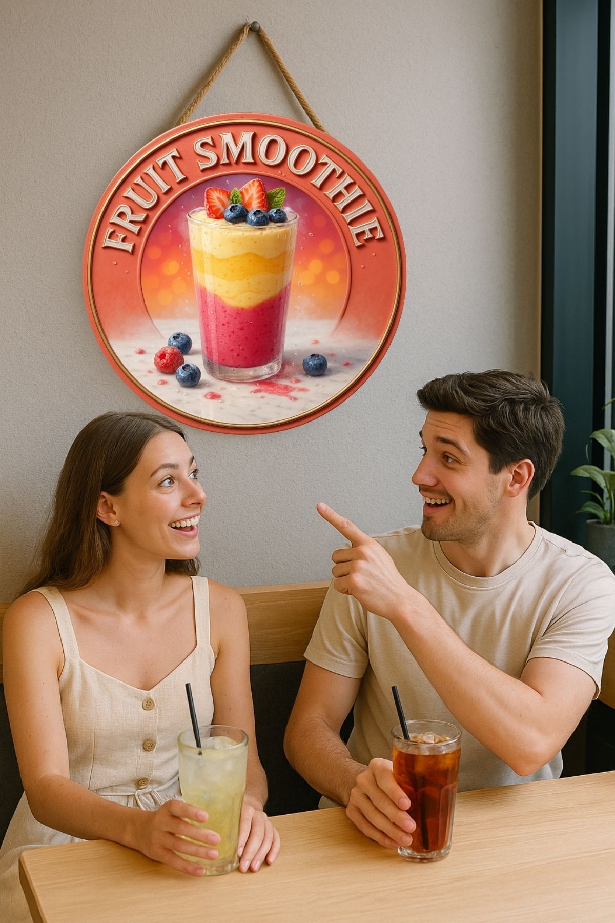 Fruit Smoothie Temalı Kapı Süsü Tablosu – Renkli Meyveli UV Baskılı Yazlık Cafe Büfe Duvar Dekoru