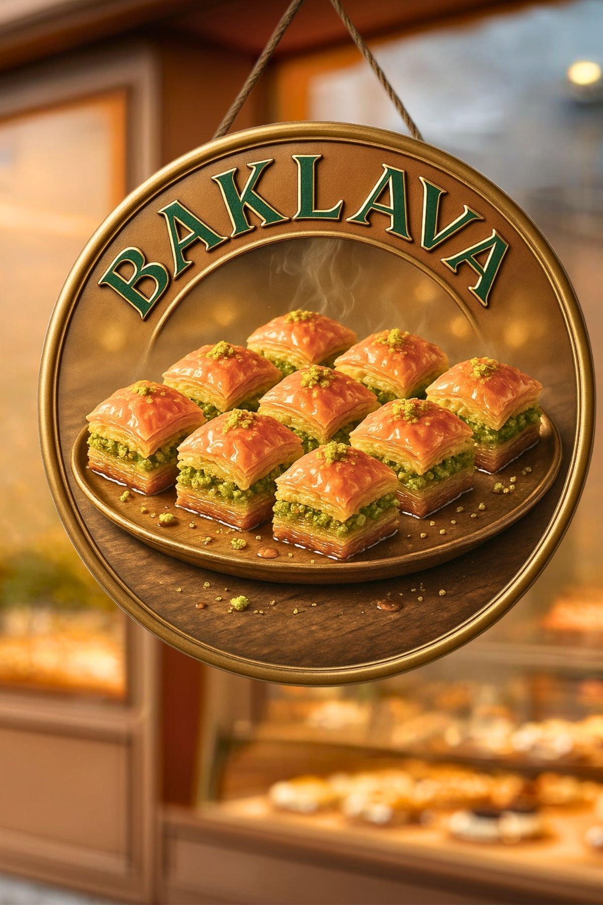 Baklava Temalı İpli Ahşap Kapı Duvar Süsü, Pastane, Tatlı Dükkanı, Cafe Tablo Dekoru
