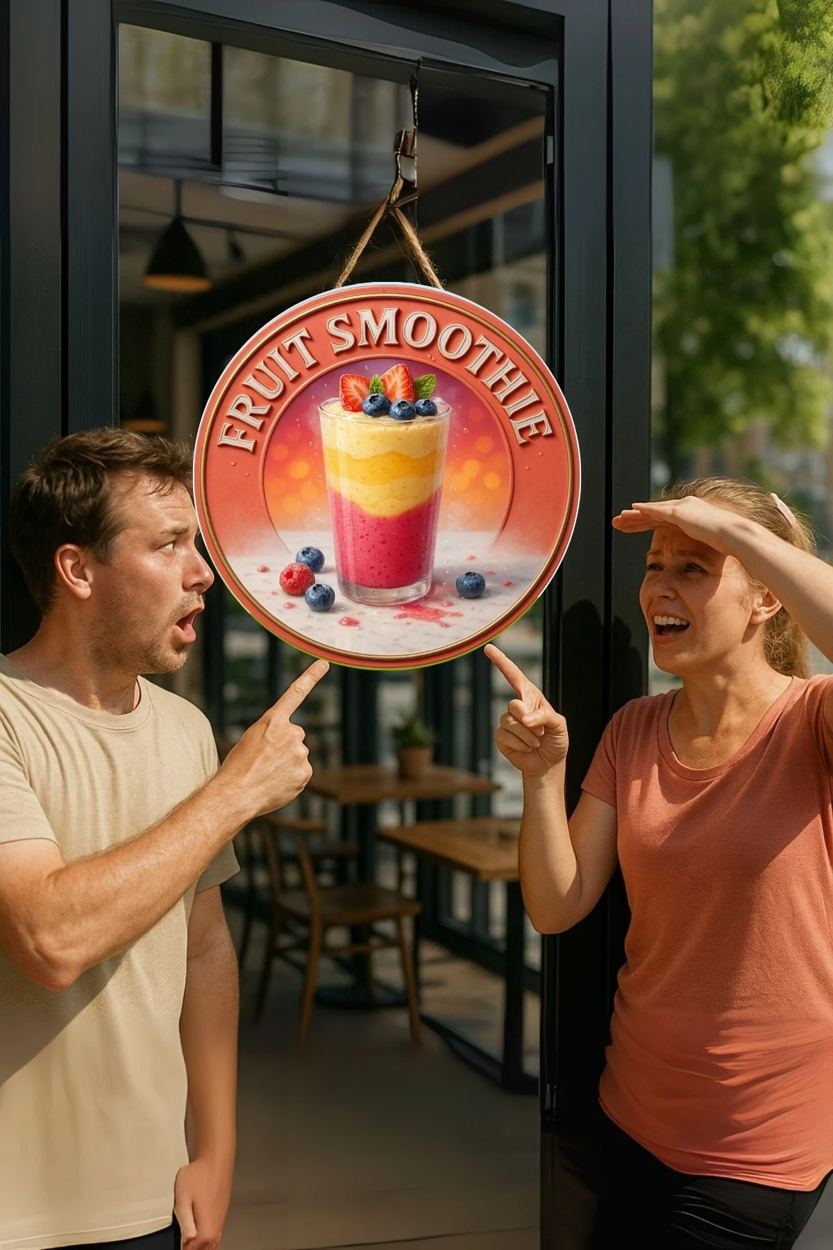 Fruit Smoothie Temalı Kapı Süsü Tablosu – Renkli Meyveli UV Baskılı Yazlık Cafe Büfe Duvar Dekoru