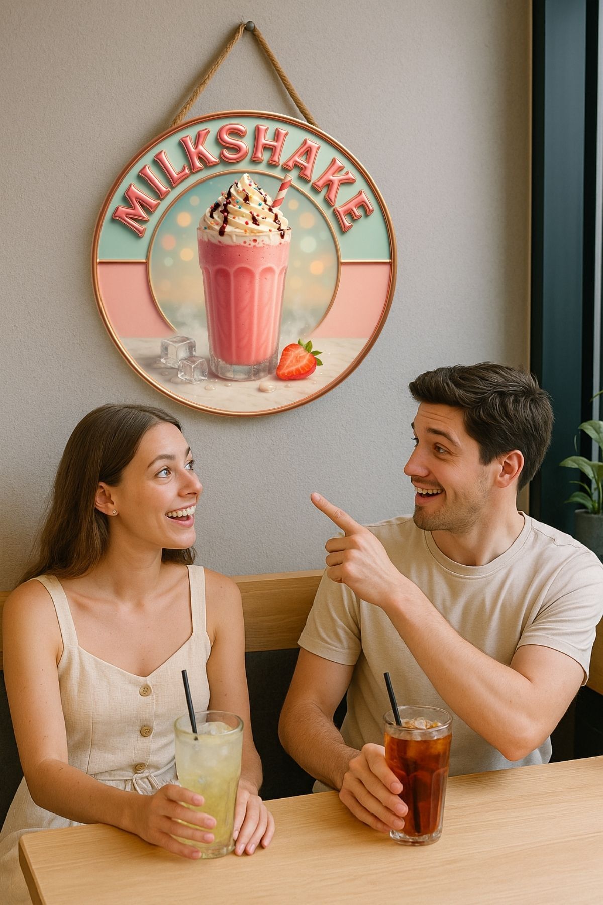 Milkshake Temalı Kapı Süsü Tablosu – Renkli UV Baskılı Dondurmalı Dekoratif Cafe Duvar Aksesuarı