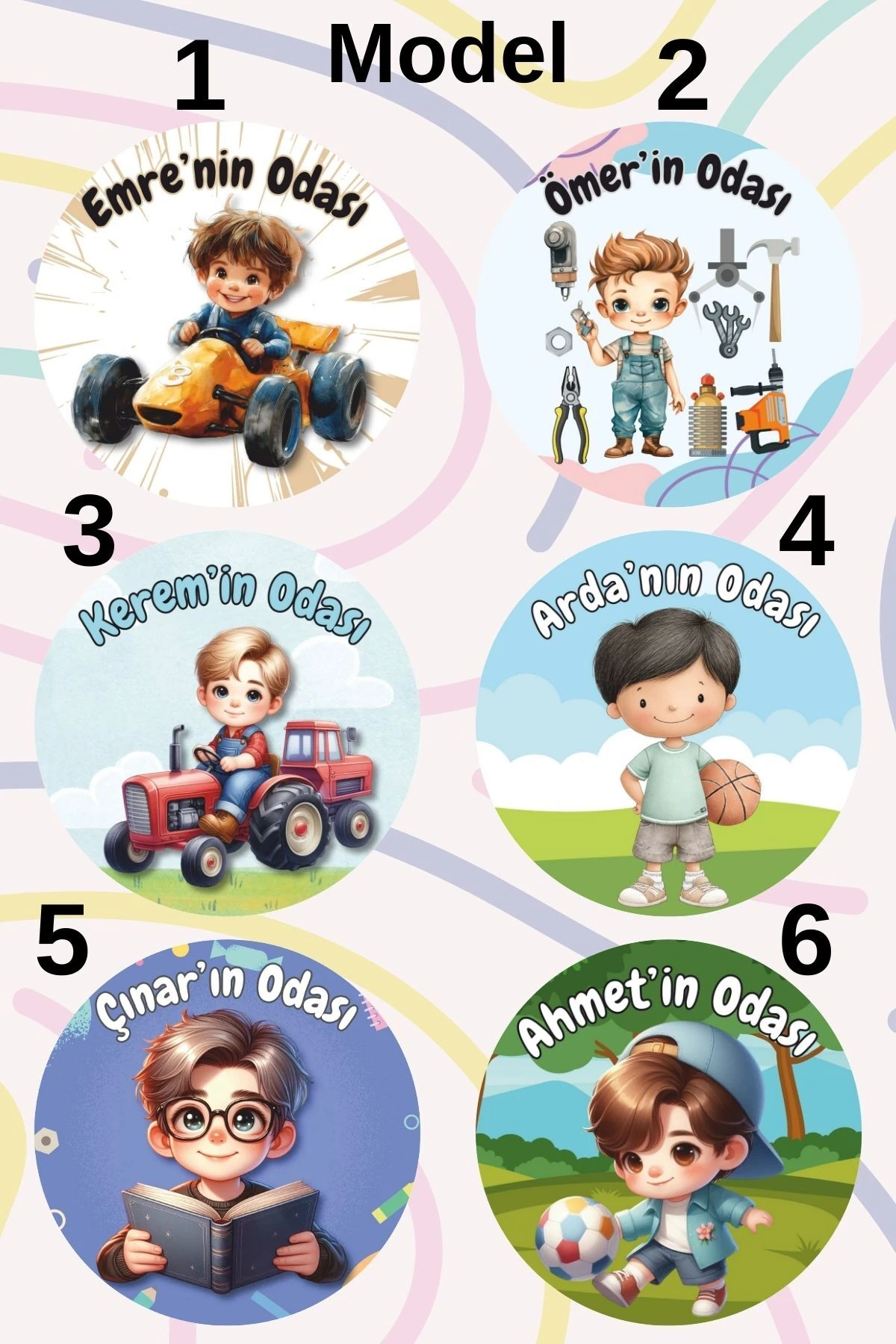 Kişiye Özel Erkek Çocuk Kapı Süsü – İsim Yazılabilir MDF Yuvarlak İpli Oda Dekoru