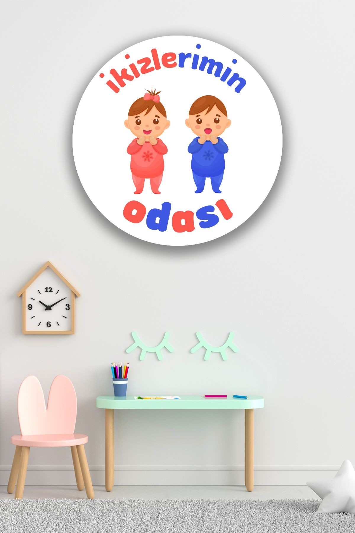Ikiz Kız Erkek Çocuk Odası Tablo Modeli, Ahşap Kapı Duvar Süsü, Ikiz Bebek Ev Dekorasyonu