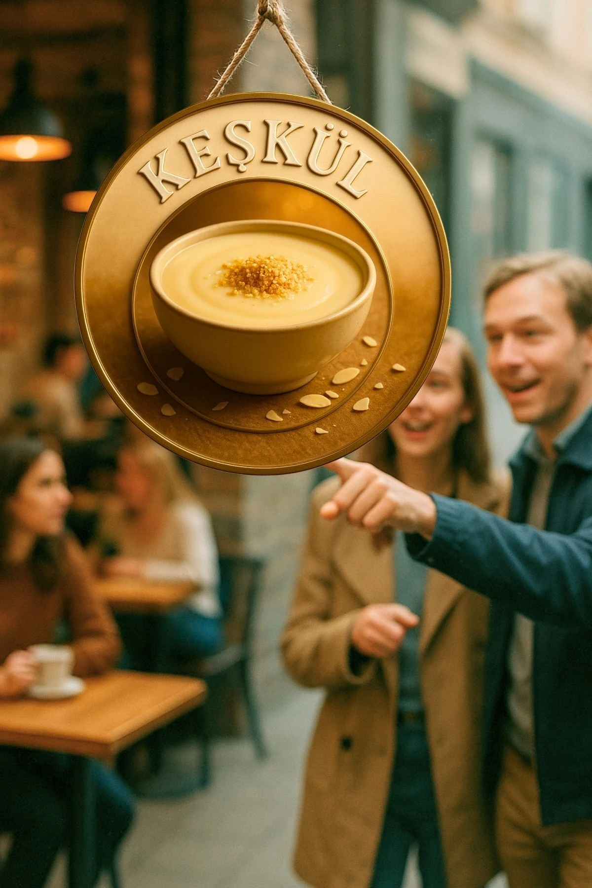 Keşkül Temalı İpli Ahşap Kapı Duvar Süsü, Pastane, Tatlı Dükkanı, Cafe Tablo Dekoru