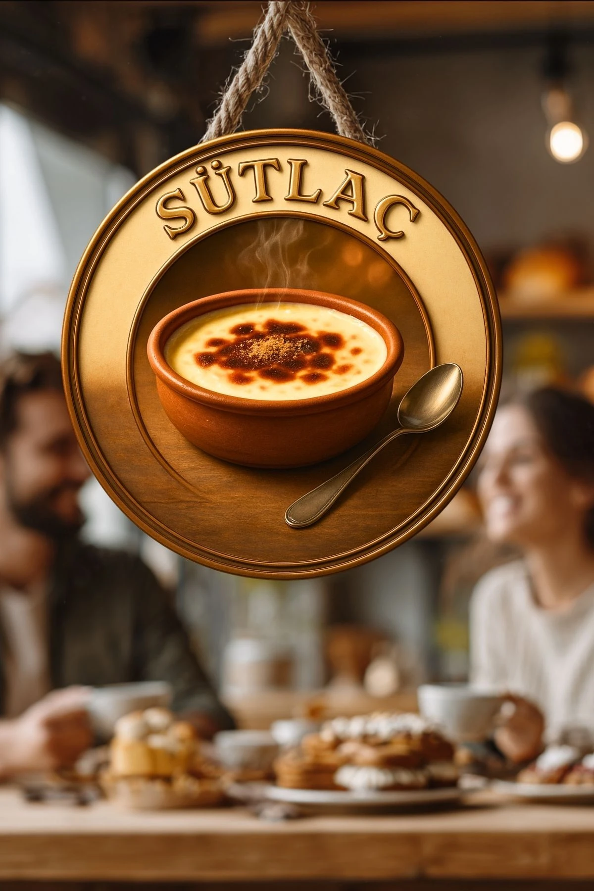 Sütlaç Temalı İpli Ahşap Kapı Duvar Süsü, Pastane, Tatlı Dükkanı, Cafe Tablo Dekoru