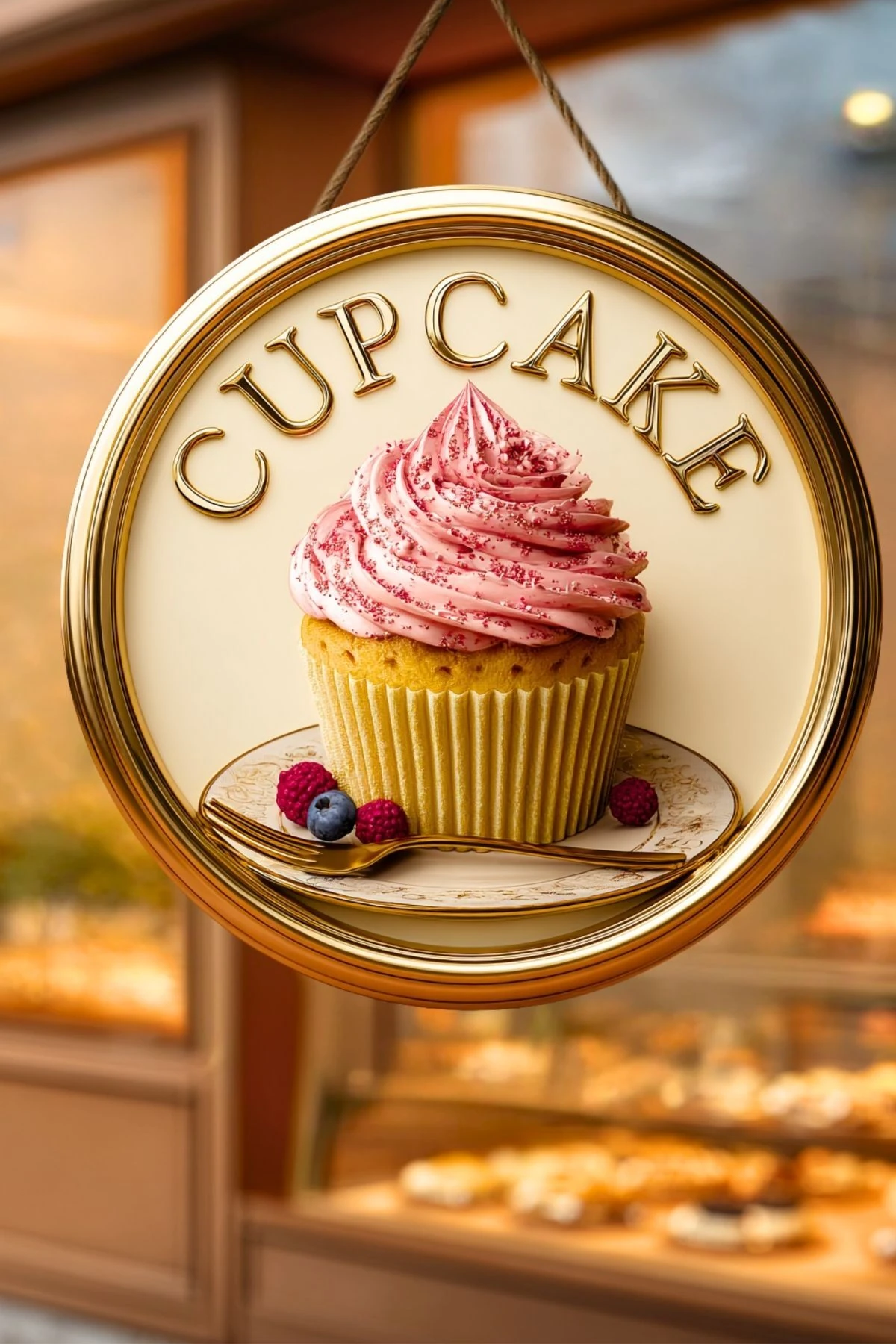 Cupcake Muffin Temalı İpli Ahşap Kapı Duvar Süsü, Pastane, Tatlı Dükkanı, Cafe Tablo Dekoru