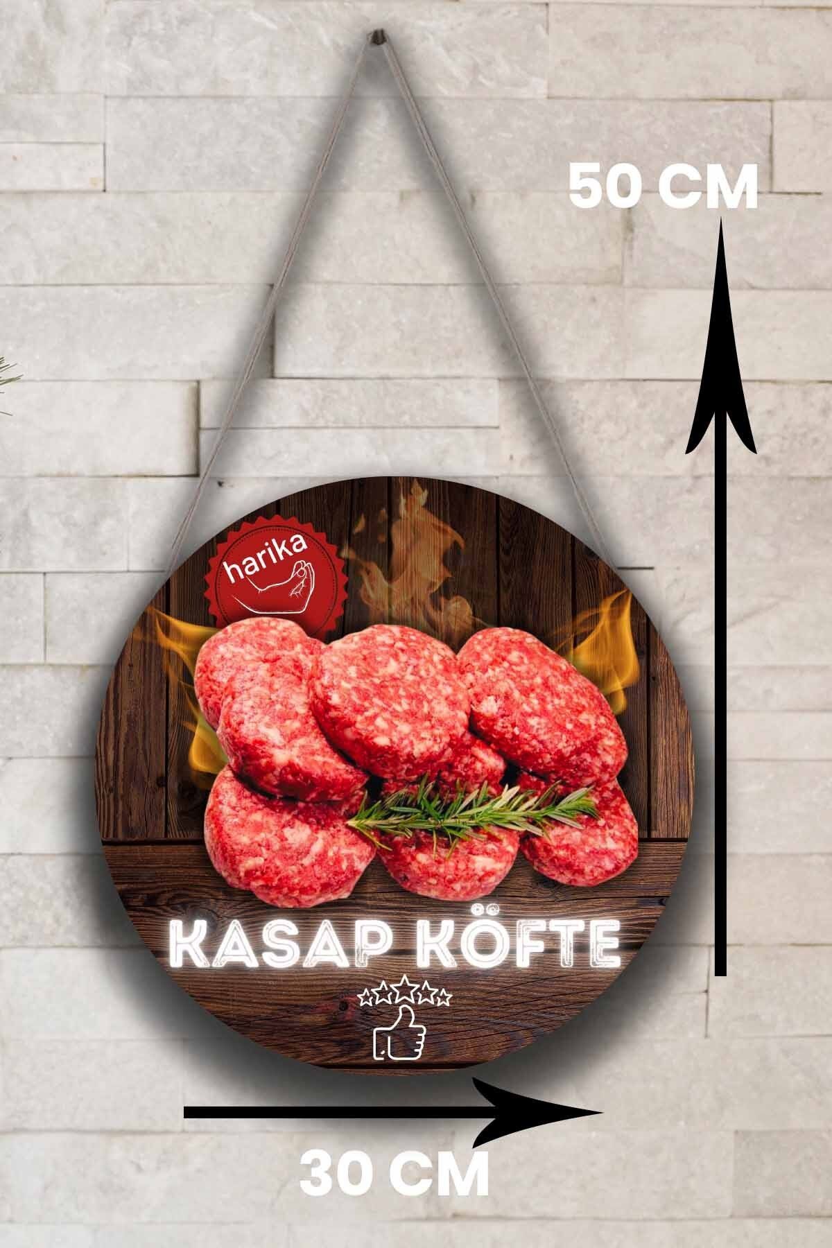 Kasap Dükkanı Cam Kapı Pano Karşılama Tabelası, Kasap Köftesi Askılı Dükkan Süs Tablo Dekoru