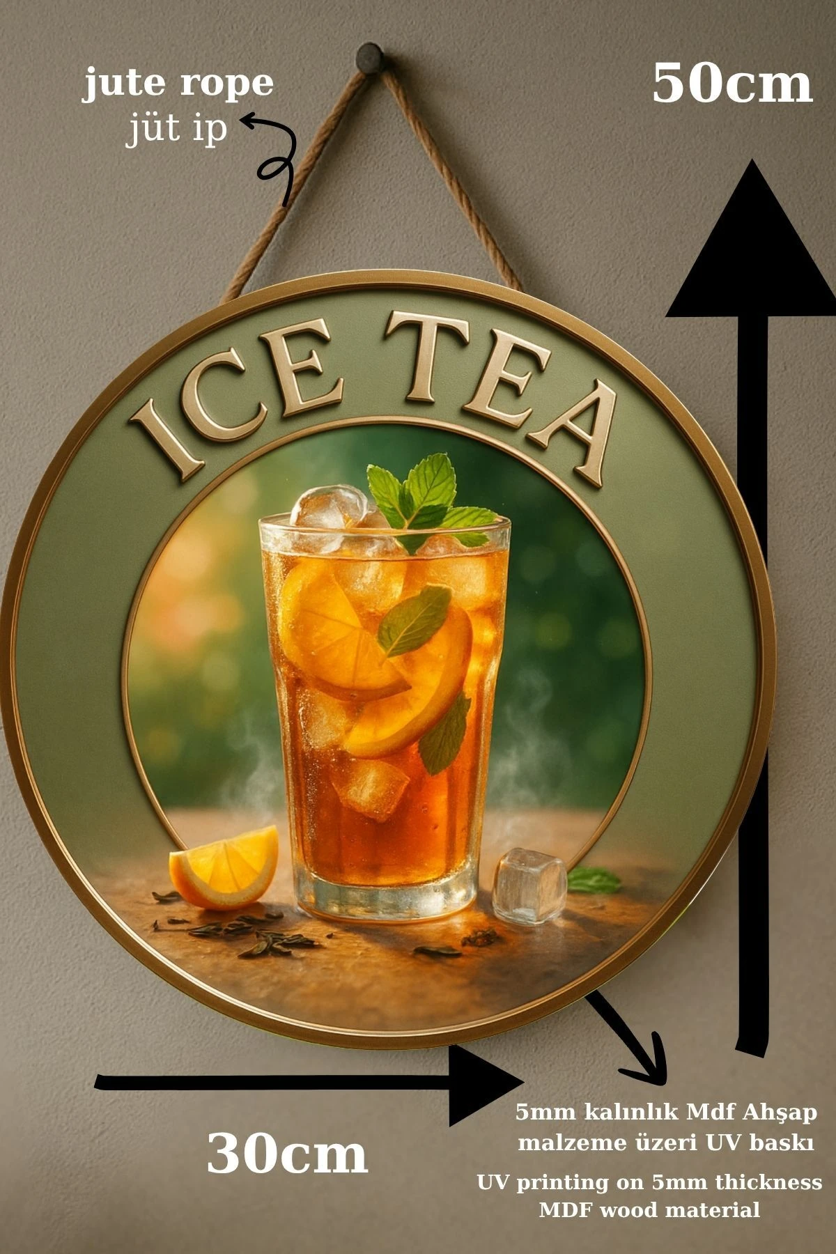 Ice Tea Temalı Kapı Süsü Tablosu – Soğuk Çay Konseptli UV Baskılı Ferahlatıcı Cafe Büfe Duvar Dekoru