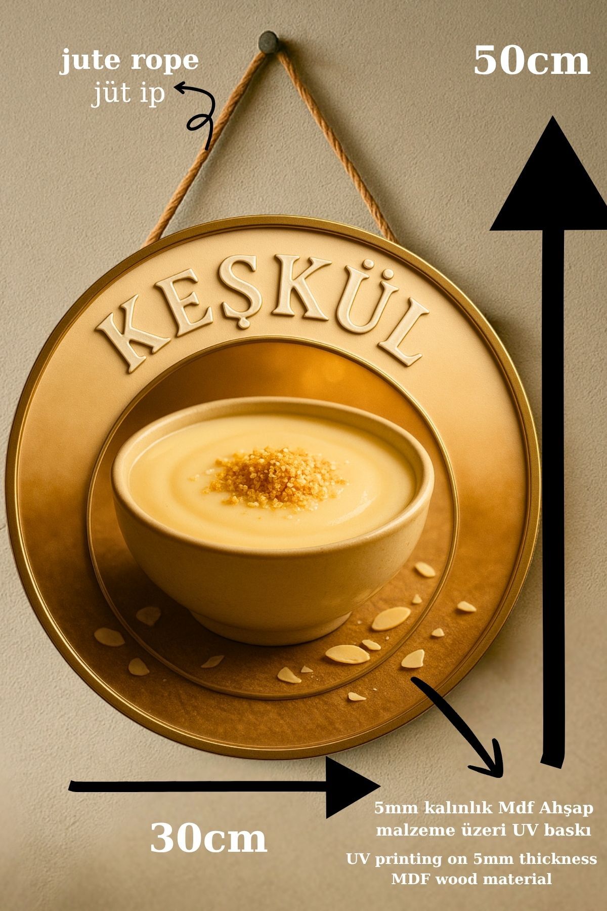 Keşkül Temalı İpli Ahşap Kapı Duvar Süsü, Pastane, Tatlı Dükkanı, Cafe Tablo Dekoru