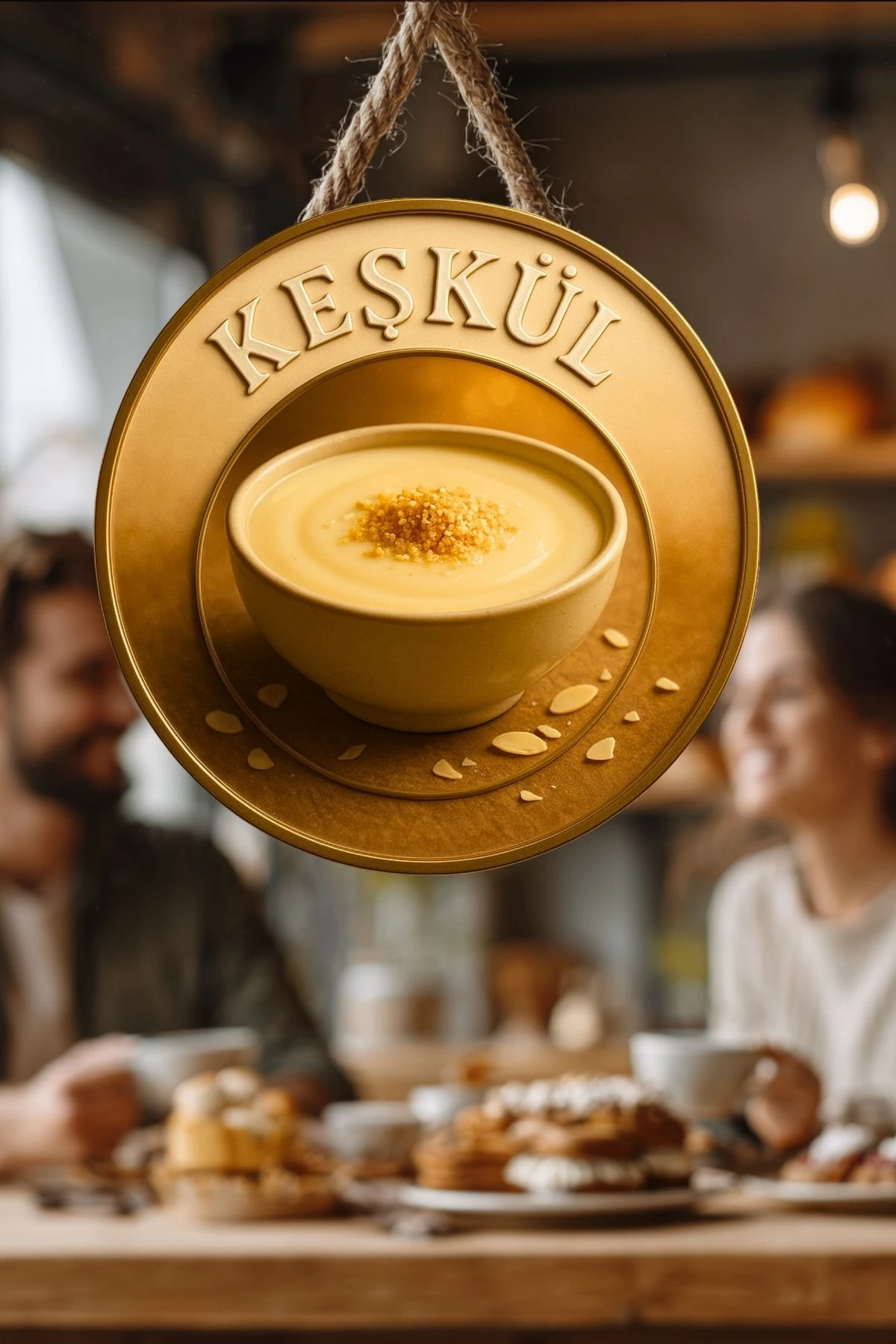 Keşkül Temalı İpli Ahşap Kapı Duvar Süsü, Pastane, Tatlı Dükkanı, Cafe Tablo Dekoru