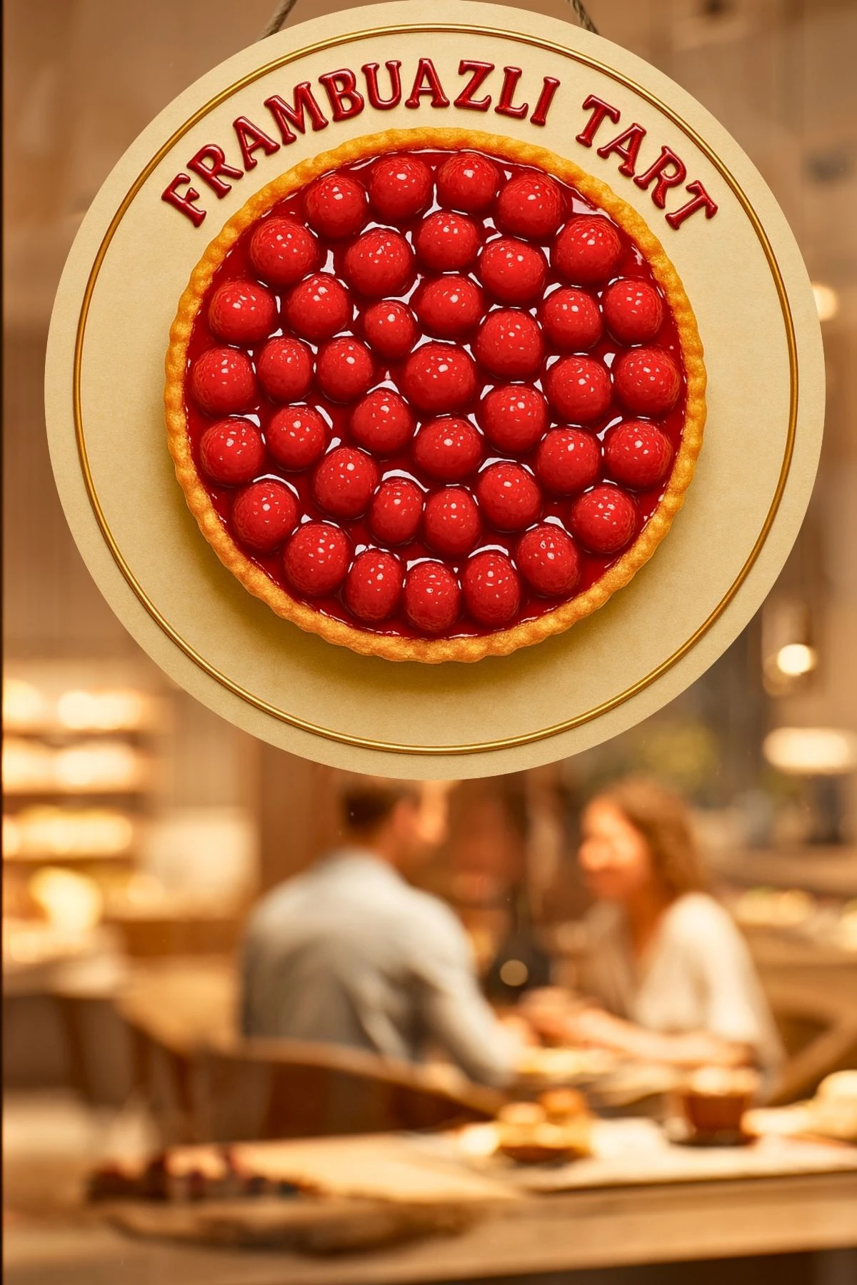 Frambuazlı Tart Temalı İpli Ahşap Kapı Duvar Süsü, Pastane, Tatlı Dükkanı, Cafe Tablo Dekoru