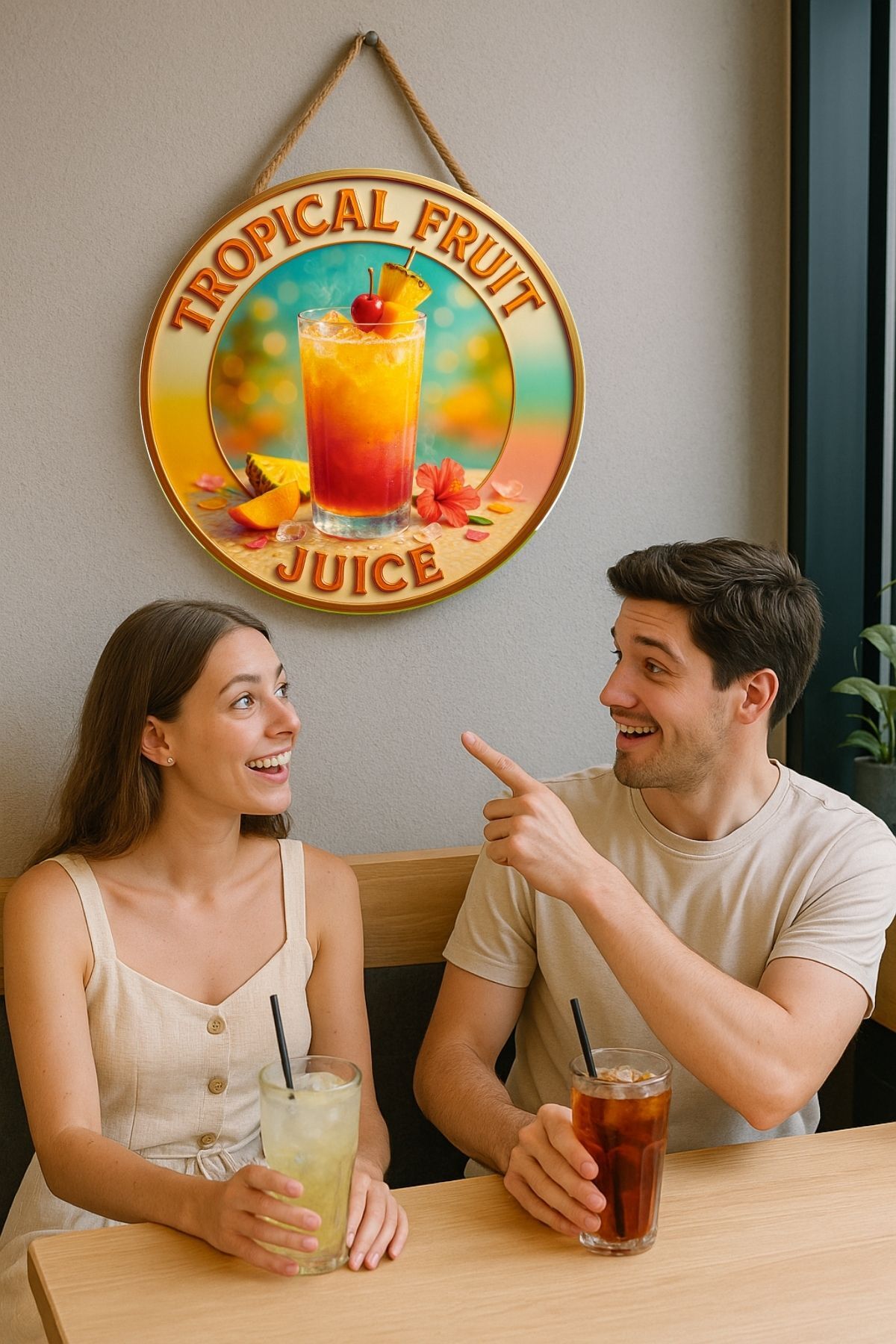 Tropical Fruit Juice Temalı Kapı Süsü Tablosu – Tropikal Meyve Resimli Yazlık Cafe Büfe Duvar Dekoru