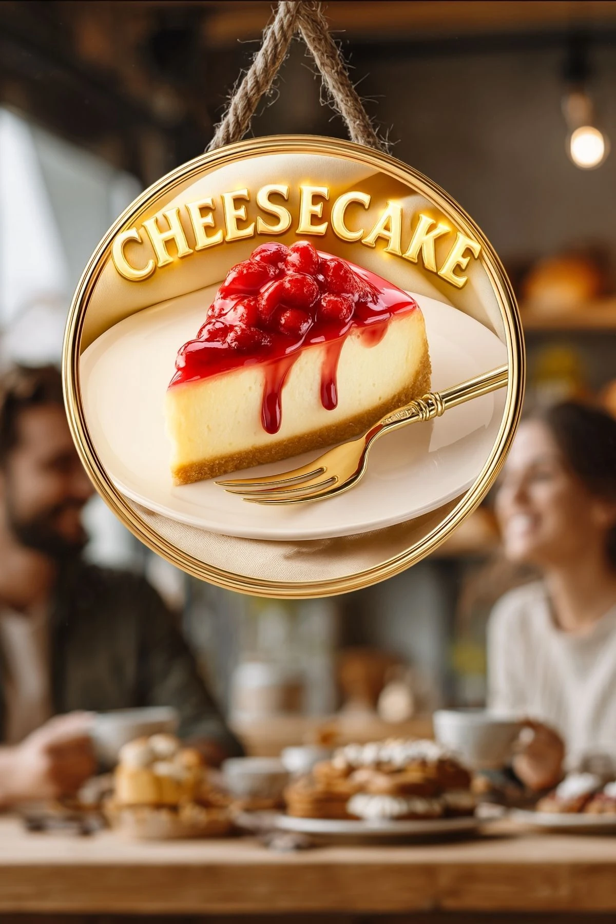 Cheesecake Temalı İpli Ahşap Kapı Duvar Süsü, Pastane, Tatlı Dükkanı, Cafe Tablo Dekoru