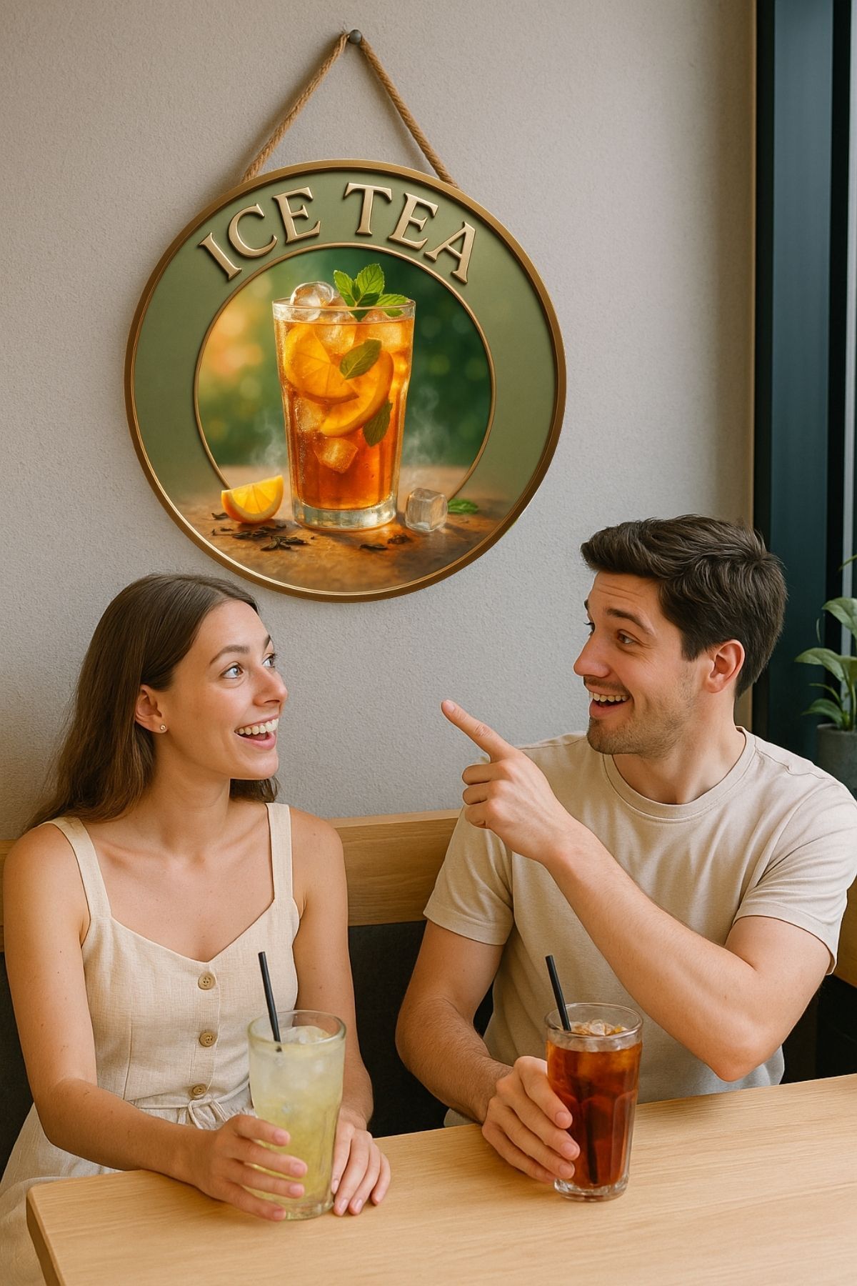 Ice Tea Temalı Kapı Süsü Tablosu – Soğuk Çay Konseptli UV Baskılı Ferahlatıcı Cafe Büfe Duvar Dekoru