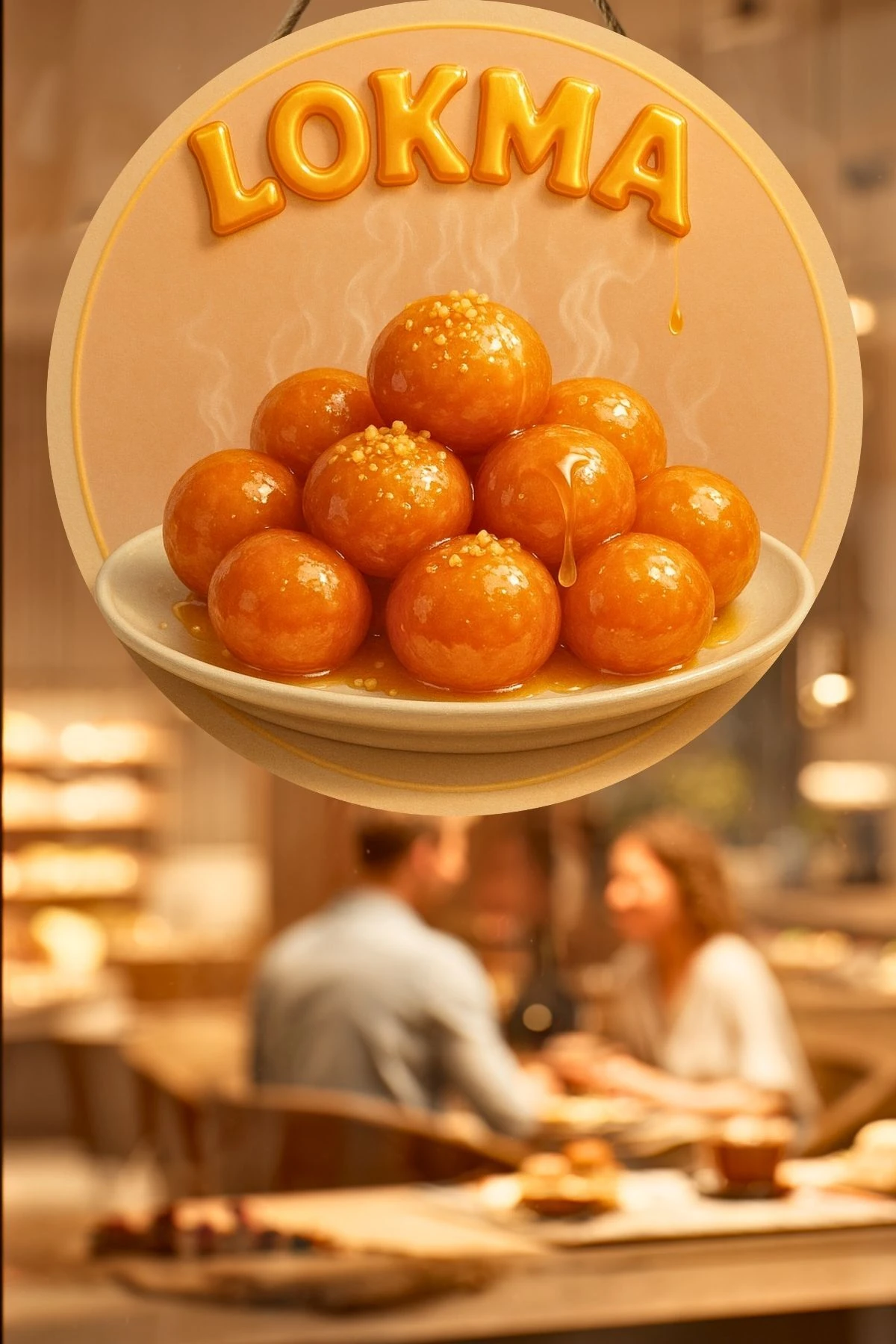 Lokma Tatlısı Temalı İpli Ahşap Kapı Duvar Süsü, Pastane, Tatlı Dükkanı, Cafe Tablo Dekoru