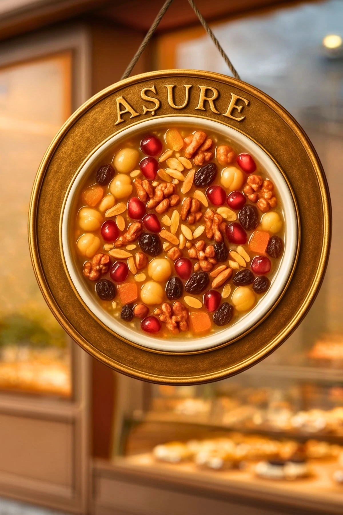 Aşure Temalı İpli Ahşap Kapı Duvar Süsü, Pastane, Tatlı Dükkanı, Cafe Tablo Dekoru