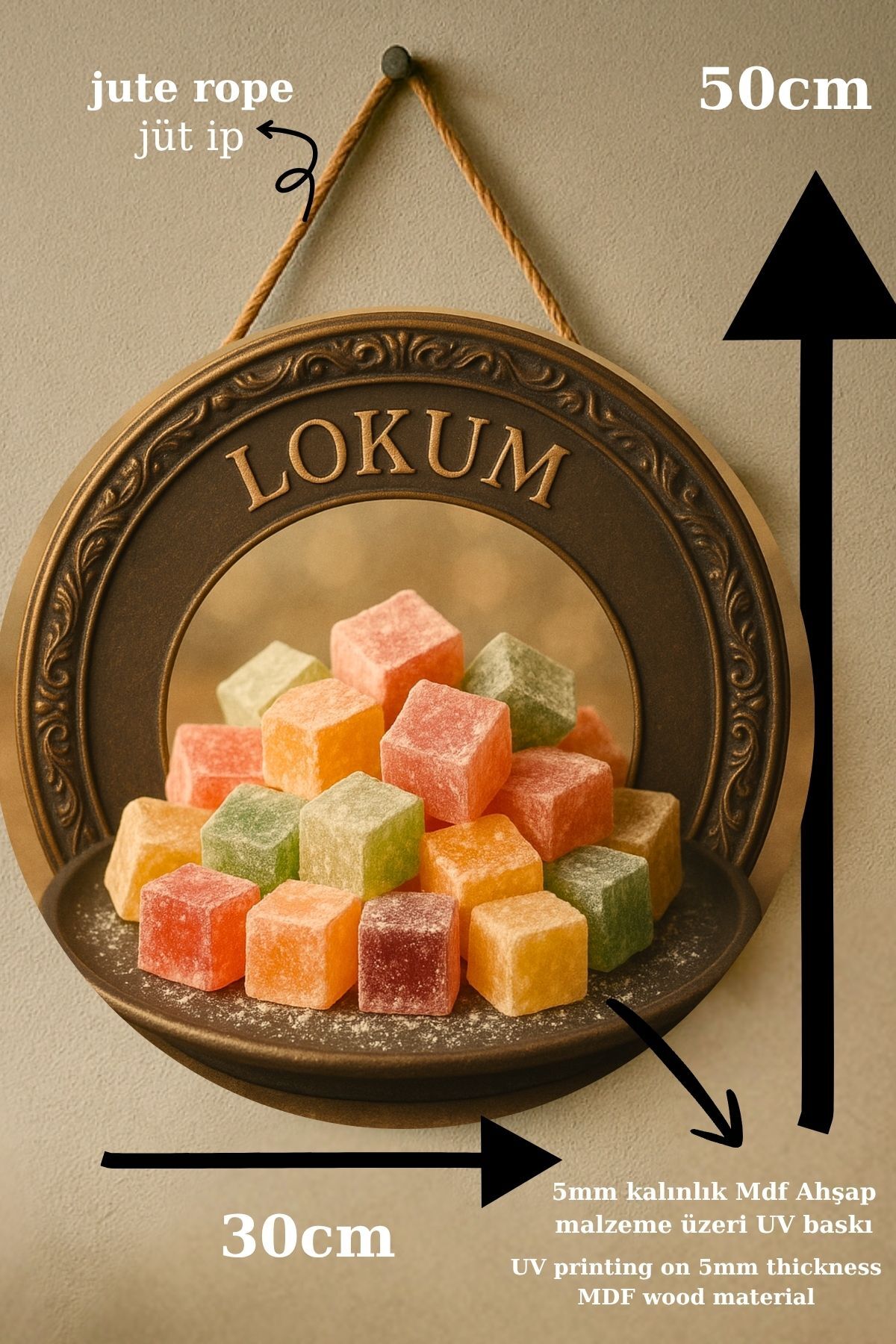 Lokum Temalı İpli Ahşap Kapı Duvar Süsü, Pastane, Tatlı Dükkanı, Cafe Tablo Dekoru