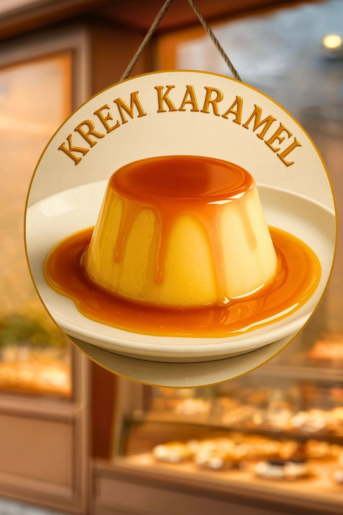 Krem Karamel Temalı İpli Ahşap Kapı Duvar Süsü, Pastane, Tatlı Dükkanı, Cafe Tablo Dekoru