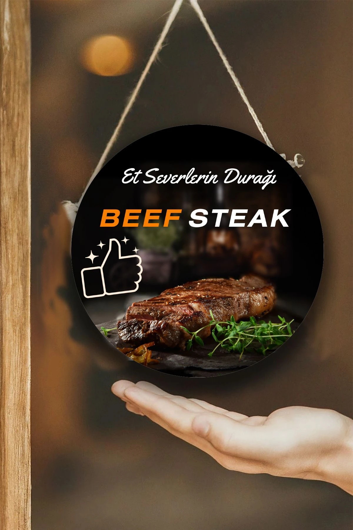 Steak Et Restoranı Duvar, Kapı, Çift Taraflı Askılı Pano Karşılama Tabelası, Et Dükkanı Süs Dekor