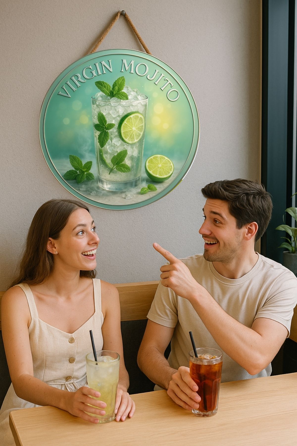 Virgin Mojito Temalı Kapı Süsü Tablosu – Ferahlatıcı Limonlu Nane Desenli Cafe Büfe Duvar Dekoru