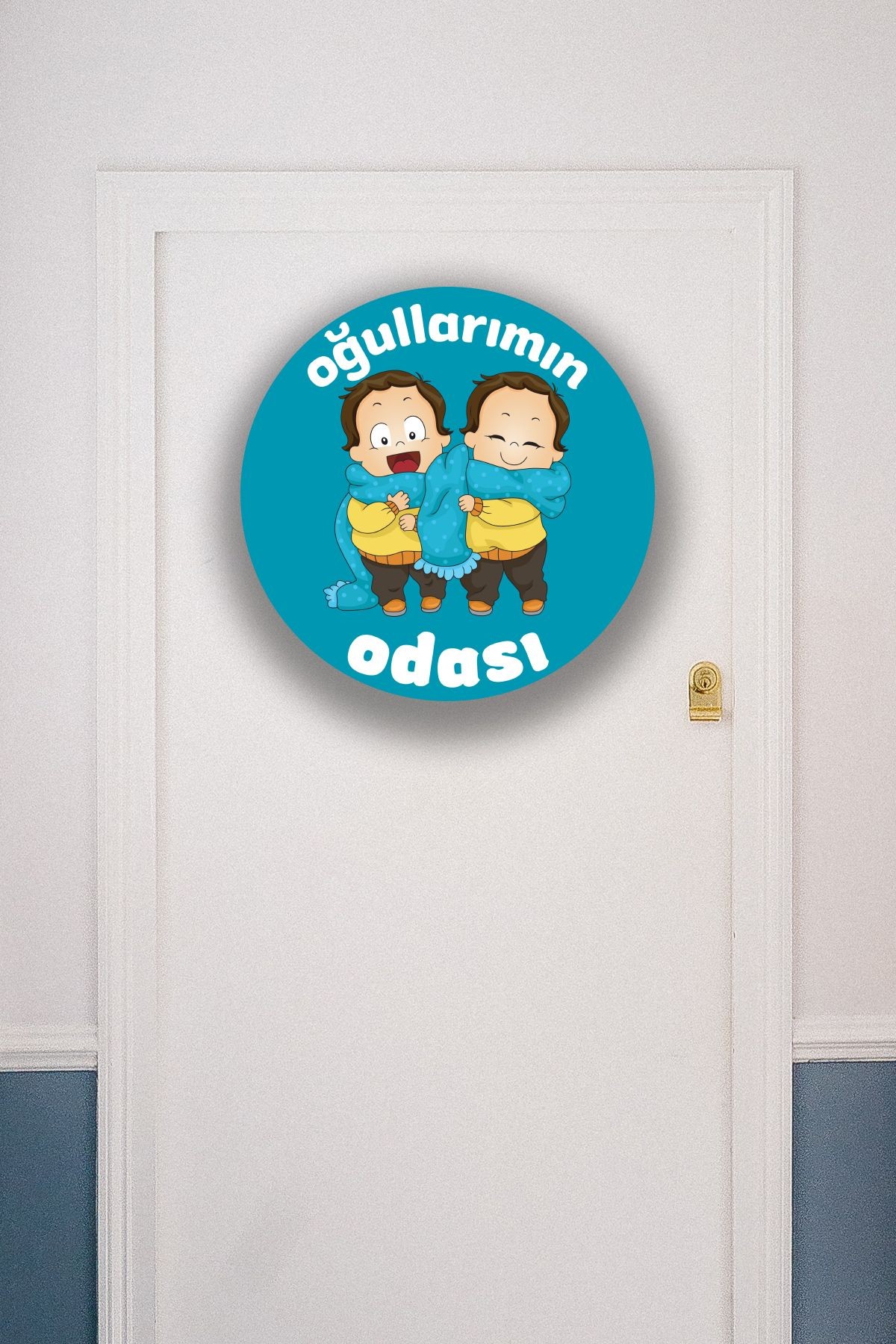 Ikiz Erkek Çocuk Odası Tablo Modeli, Ahşap Kapı Duvar Süsü, Ikiz Bebek Dekoru