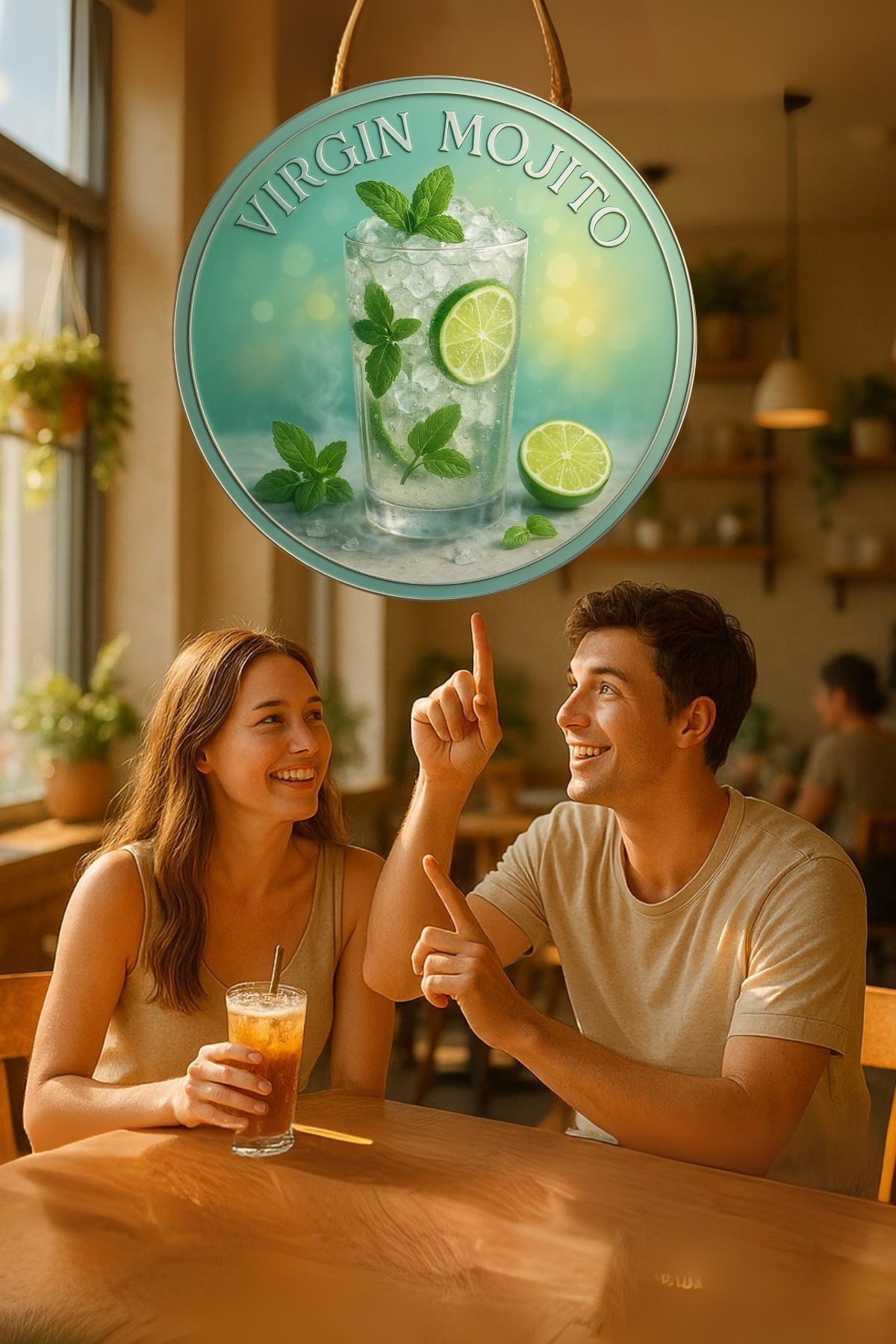 Virgin Mojito Temalı Kapı Süsü Tablosu – Ferahlatıcı Limonlu Nane Desenli Cafe Büfe Duvar Dekoru