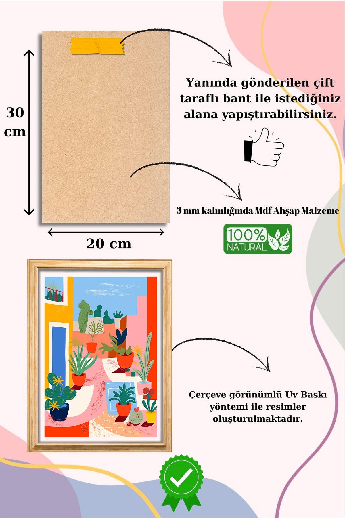 5 Parça Çerçeve Görünümlü Mdf Tablo Seti,  Oturma Odası, Salon, Ofis, Ev Duvar Tablosu